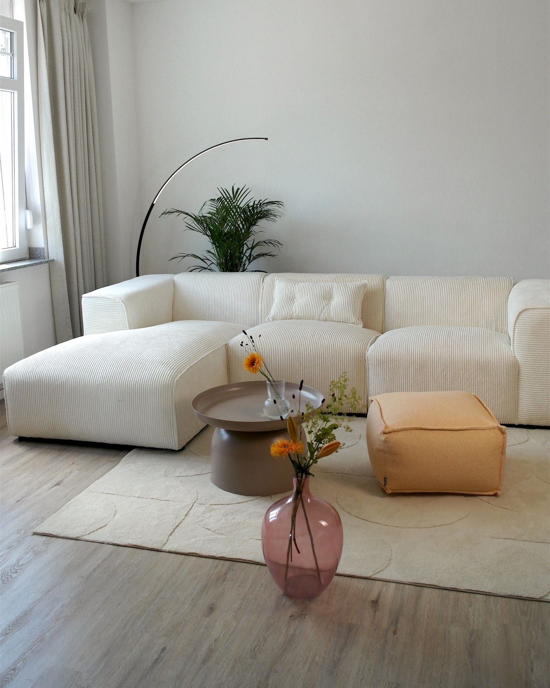 Corner Sofa DOLVA Corduroy Off-White 3 Seater Right Hand