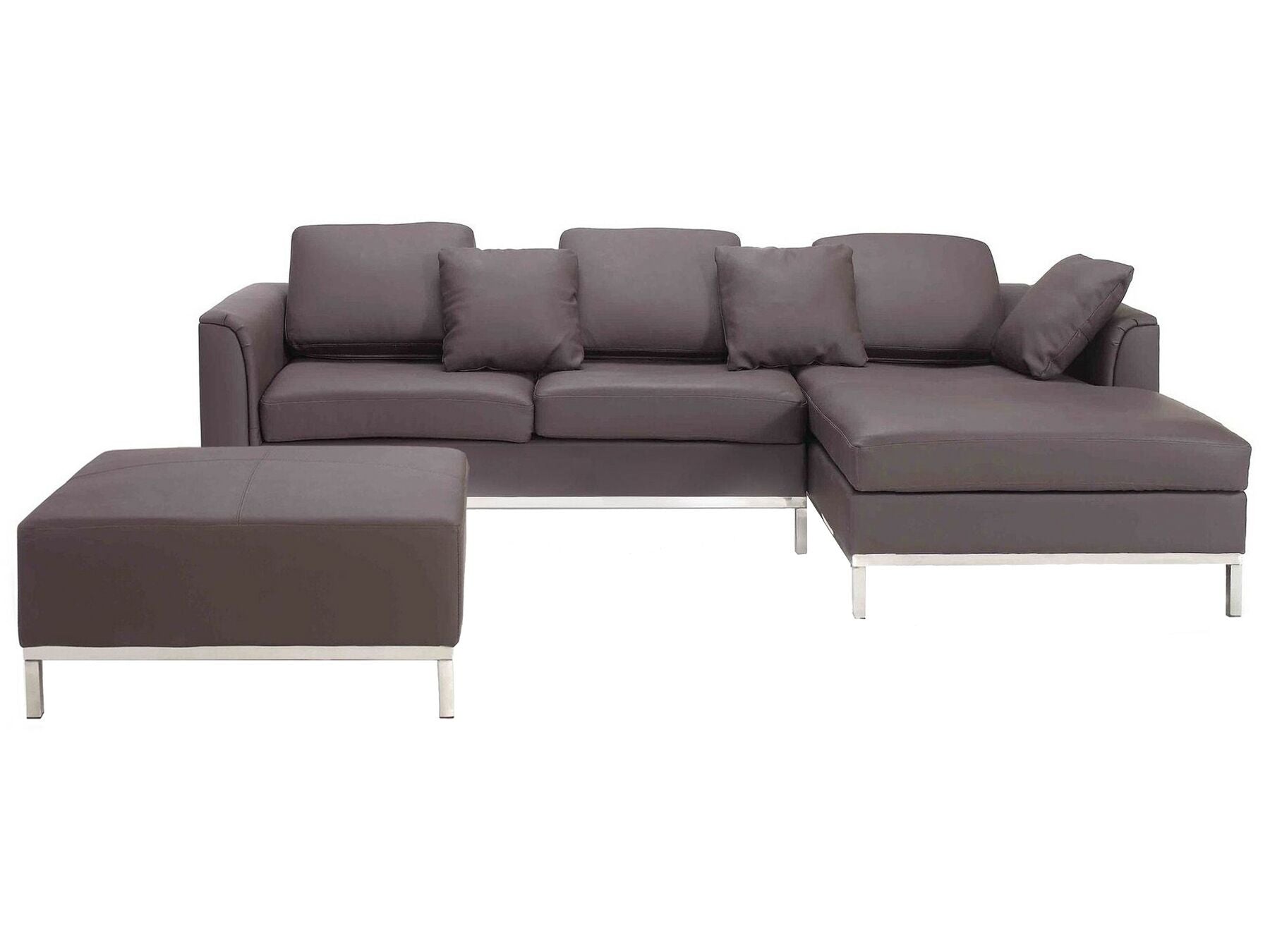 Corner Sofa OSLO Leather Brown with Ottoman 5 Seater Left Hand