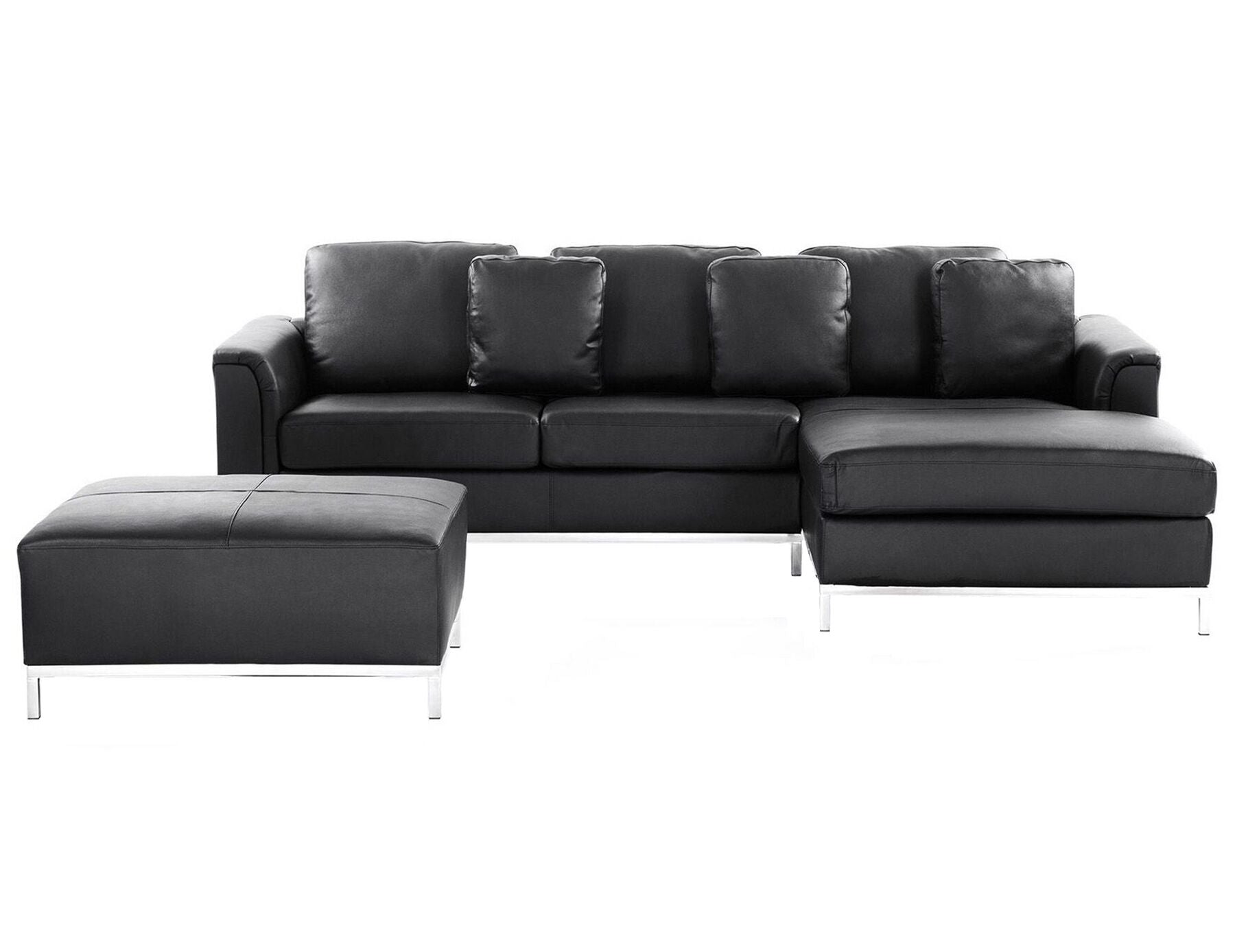 Corner Sofa OSLO Leather Black with Ottoman 5 Seater Left Hand