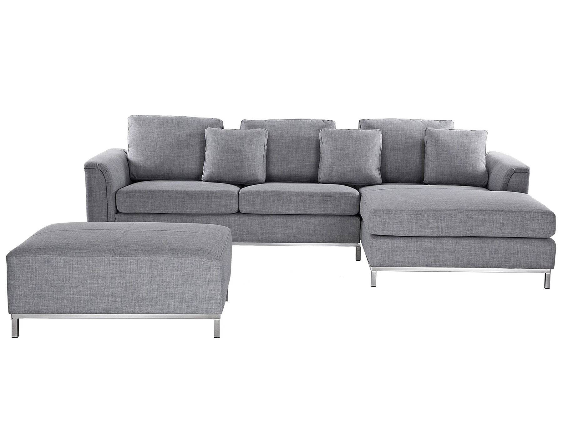 Corner Sofa OSLO Fabric Light Grey with Ottoman 5 Seater Left Hand