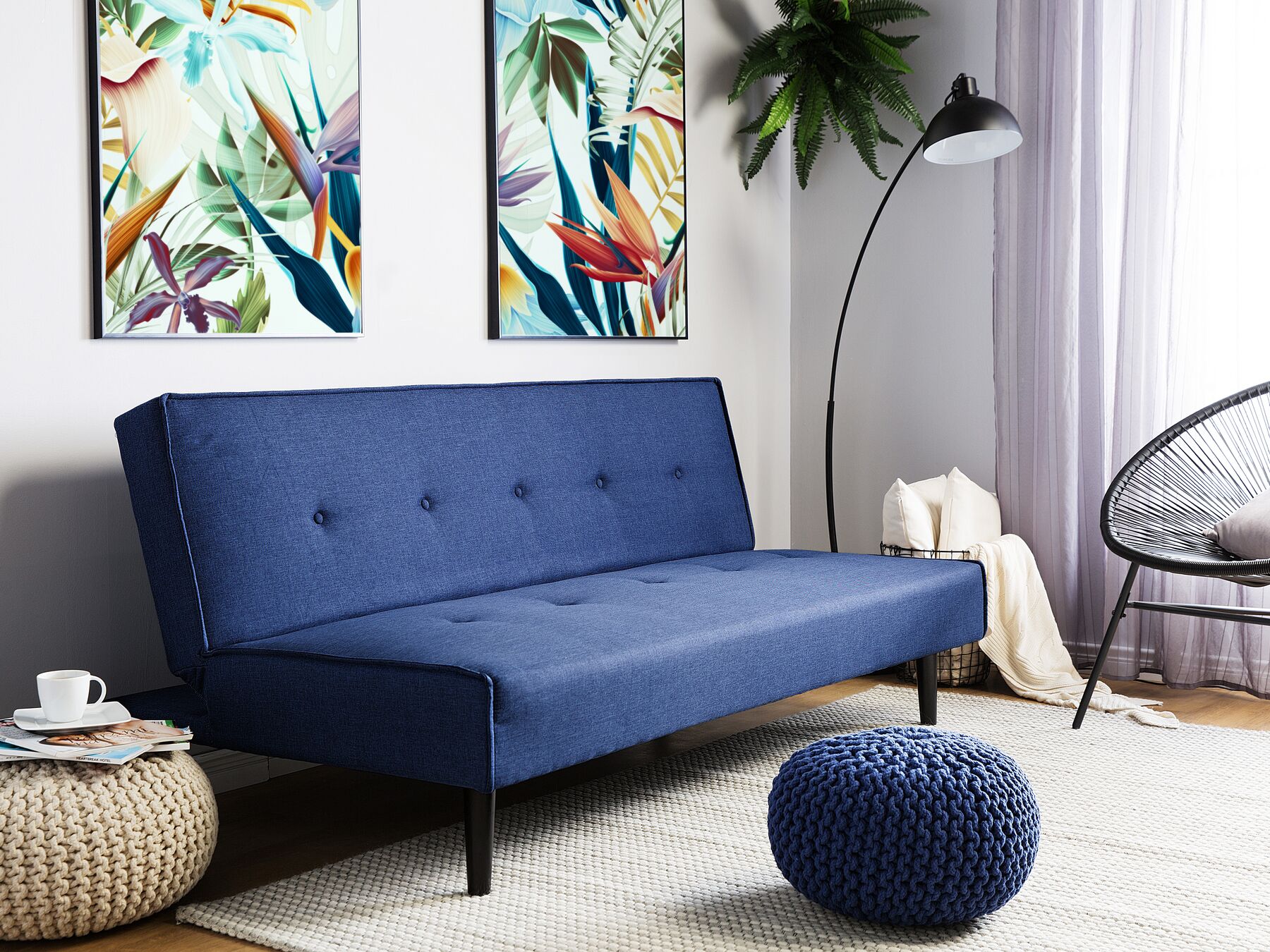 Sofa Bed VISBY Fabric Navy Blue 3 Seater