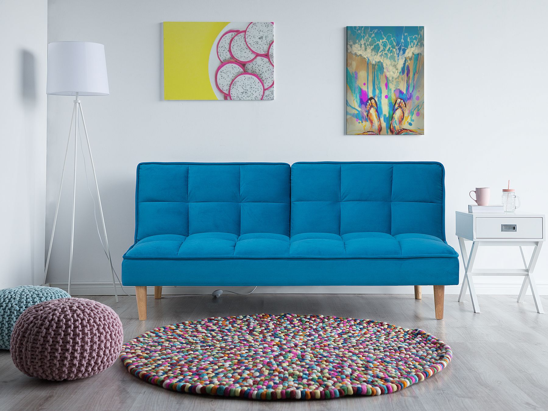 Sofa Bed SILJAN Fabric Sea Blue 3 Seater