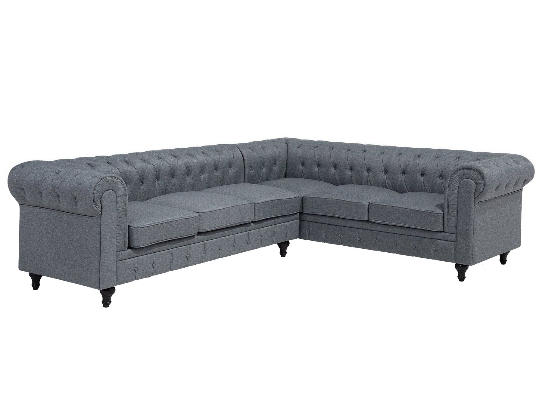 Corner Sofa CHESTERFIELD Fabric Grey 6 Seater Left Hand
