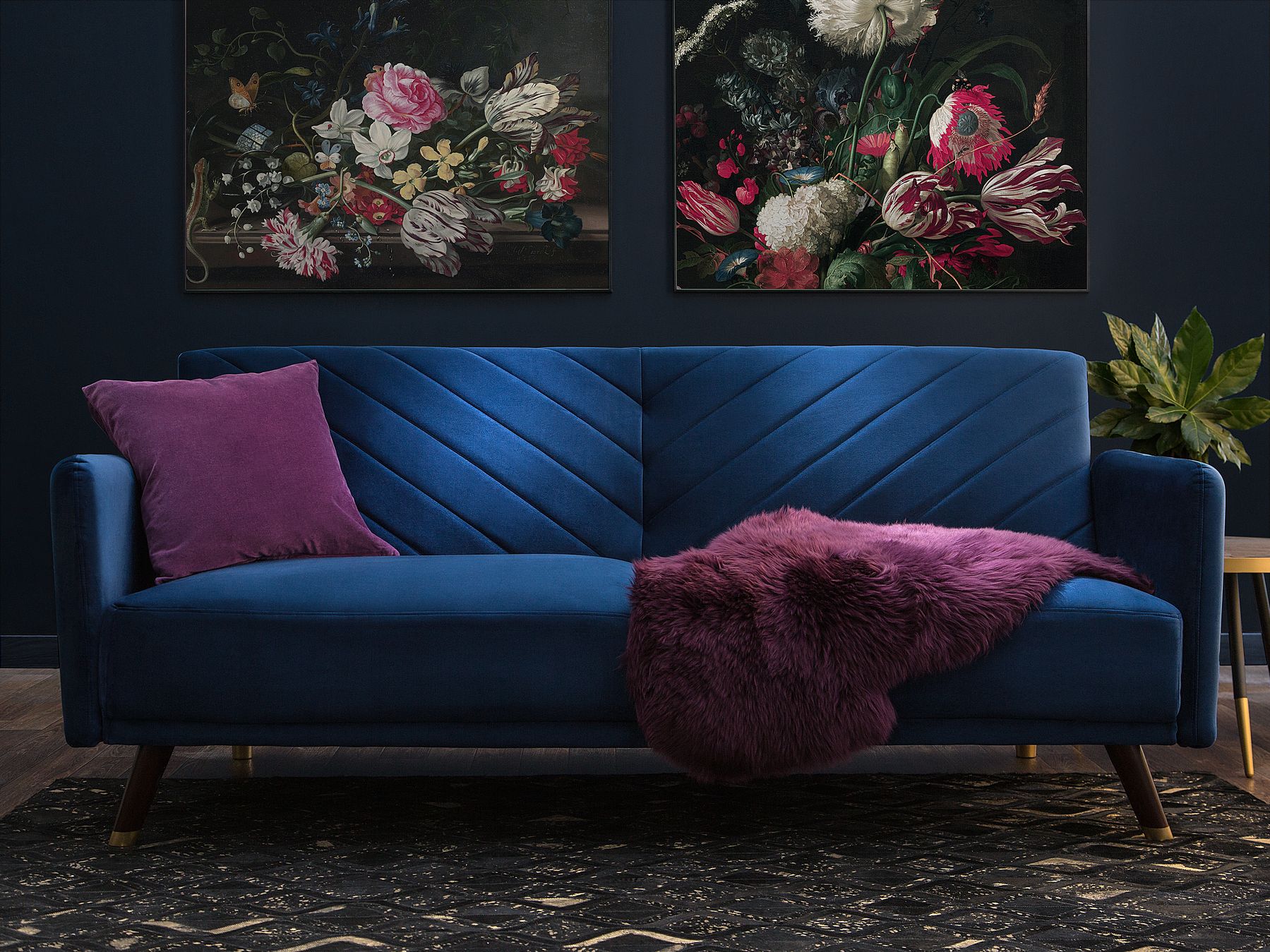 Sofa Bed SENJA Velvet Navy Blue 3 Seater