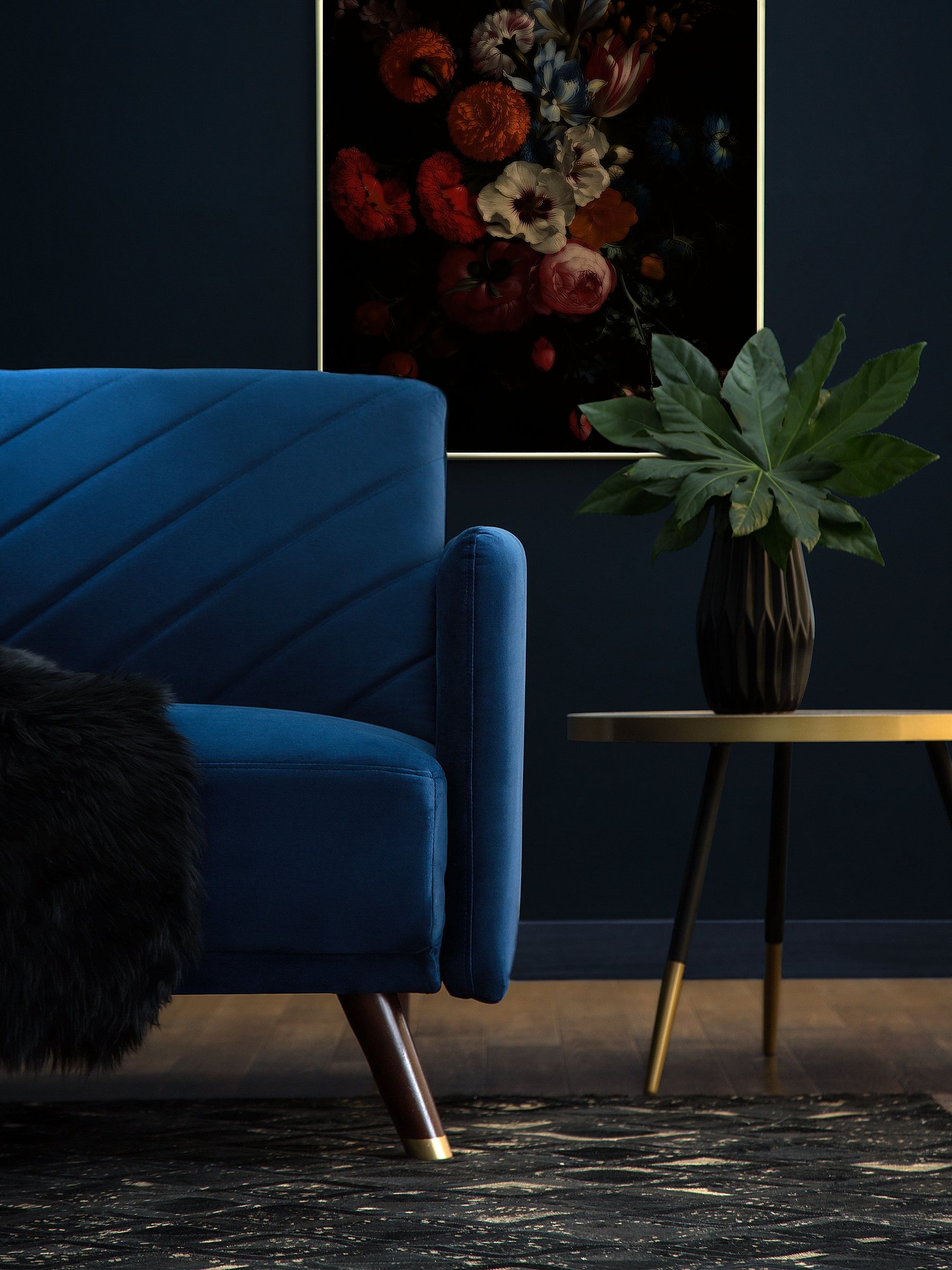 Sofa Bed SENJA Velvet Navy Blue 3 Seater