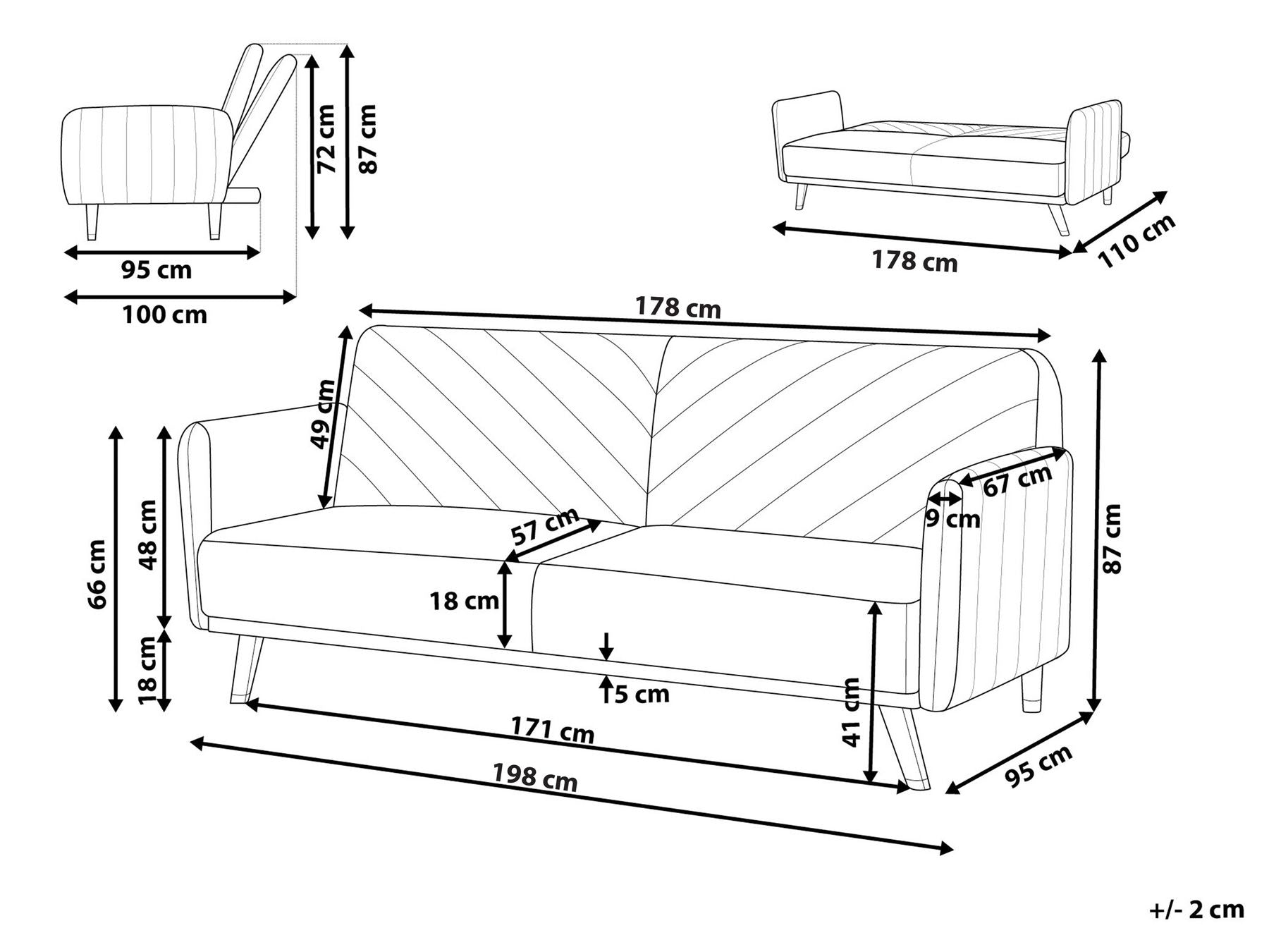 Sofa Bed SENJA Velvet Navy Blue 3 Seater