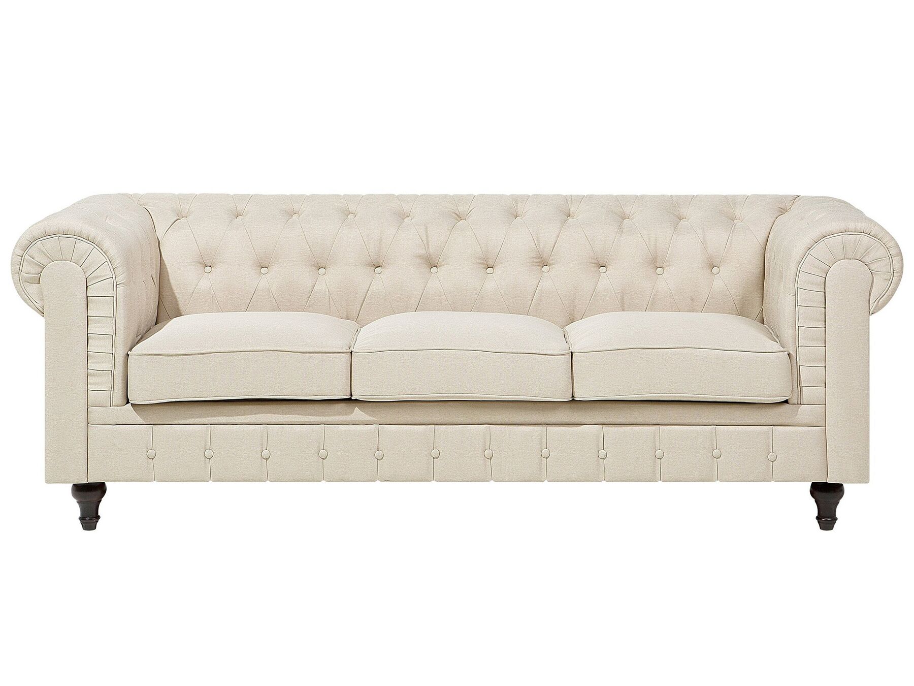 3 Seater Fabric Sofa Beige CHESTERFIELD
