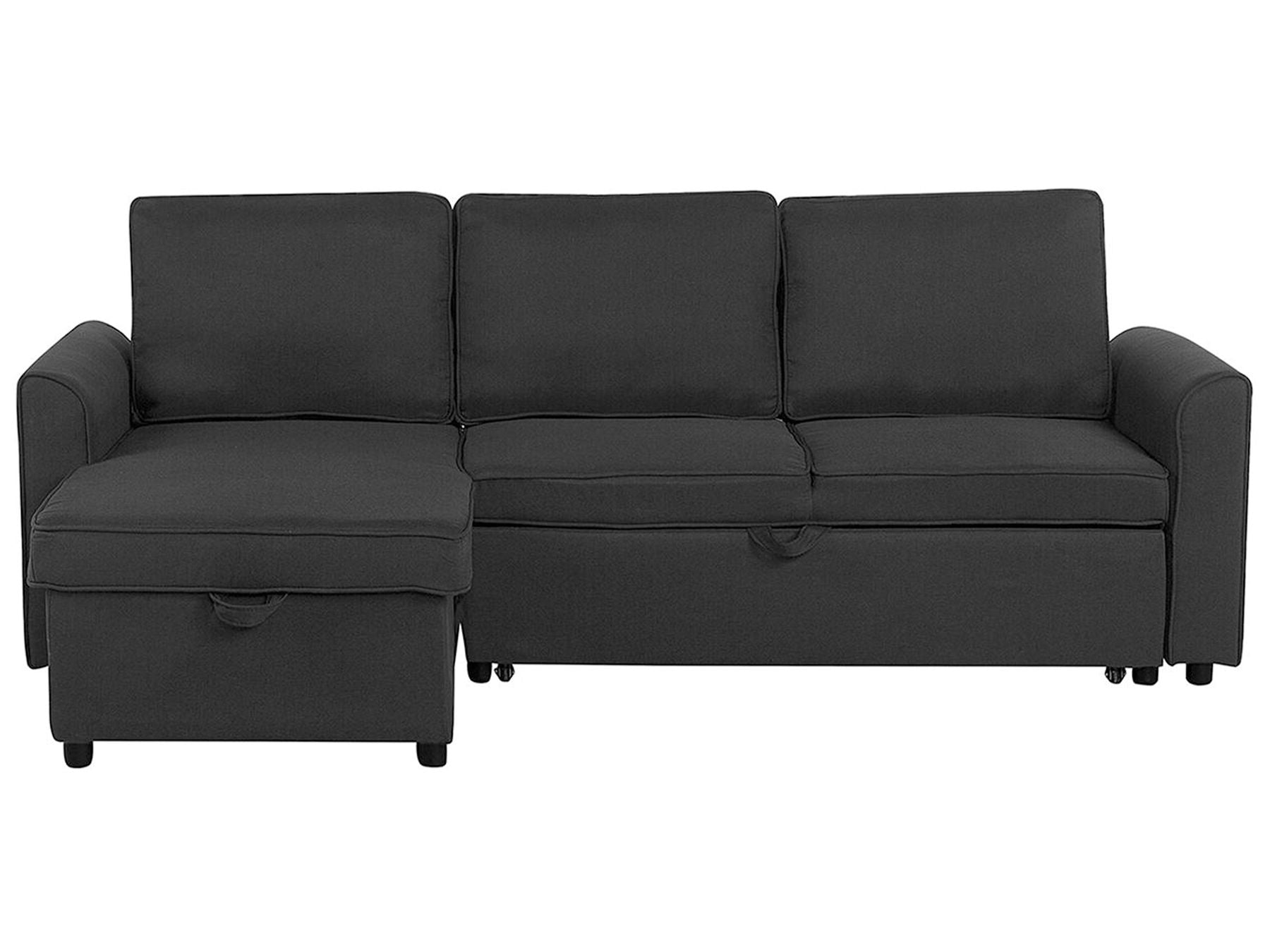 Corner Sofa Bed NESNA Fabric Black with Storage 3 Seater Right Hand