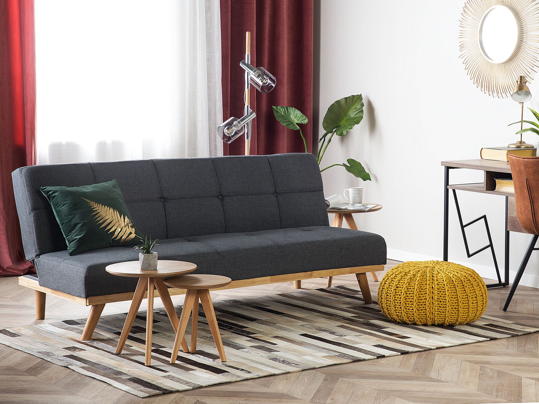 Sofa Bed FROYA Fabric Dark Grey 3 Seater