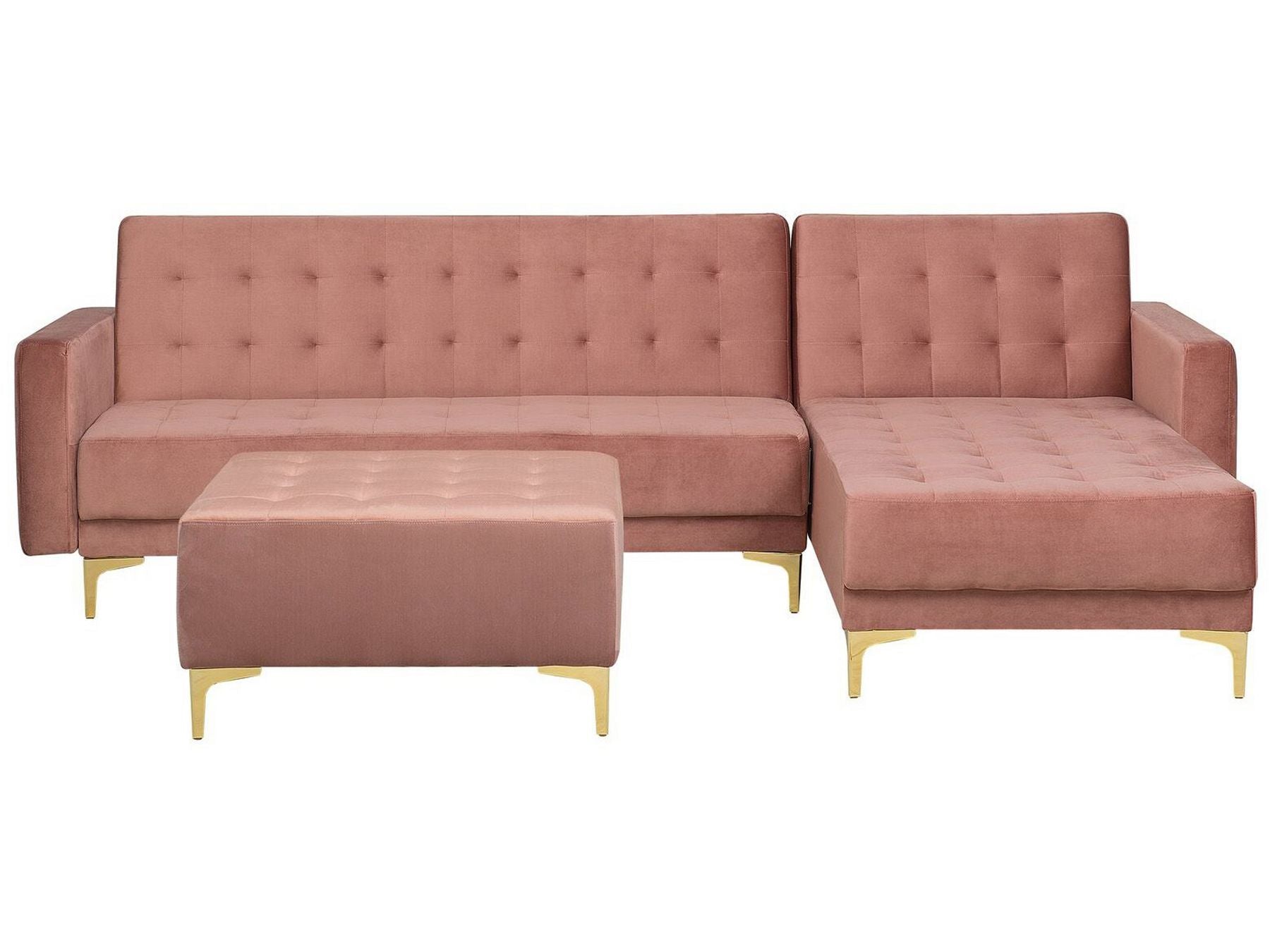 Modular Corner Sofa Bed ABERDEEN Velvet Pink with Ottoman 4 Seater Left Hand