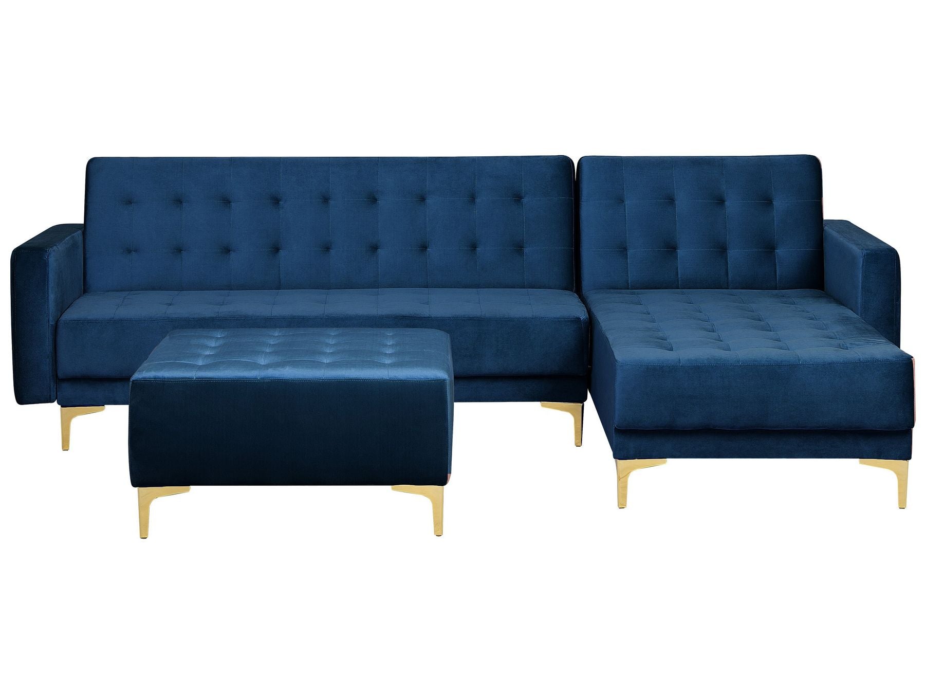 Modular Corner Sofa Bed ABERDEEN Velvet Navy Blue with Ottoman 4 Seater Left Hand