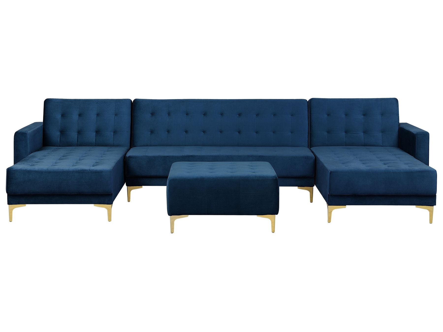 Modular U-Shape Sofa Bed ABERDEEN Velvet Navy Blue with Ottoman 5 Seater