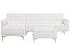 Modular Corner Sofa Bed Faux Leather White with Ottoman 4 Seater Right Hand