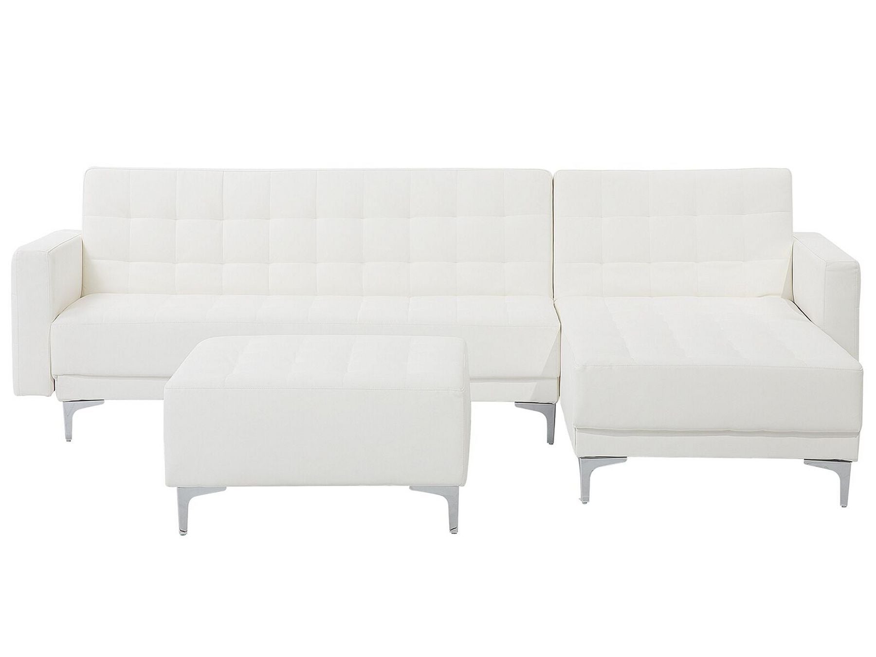 Modular Corner Sofa Bed ABERDEEN Faux Leather White with Ottoman 4 Seater Left Hand