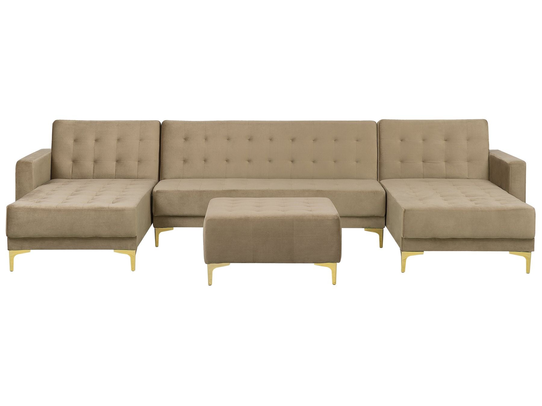 Modular U-Shape Sofa Bed ABERDEEN Velvet Sand Beige with Ottoman 5 Seater