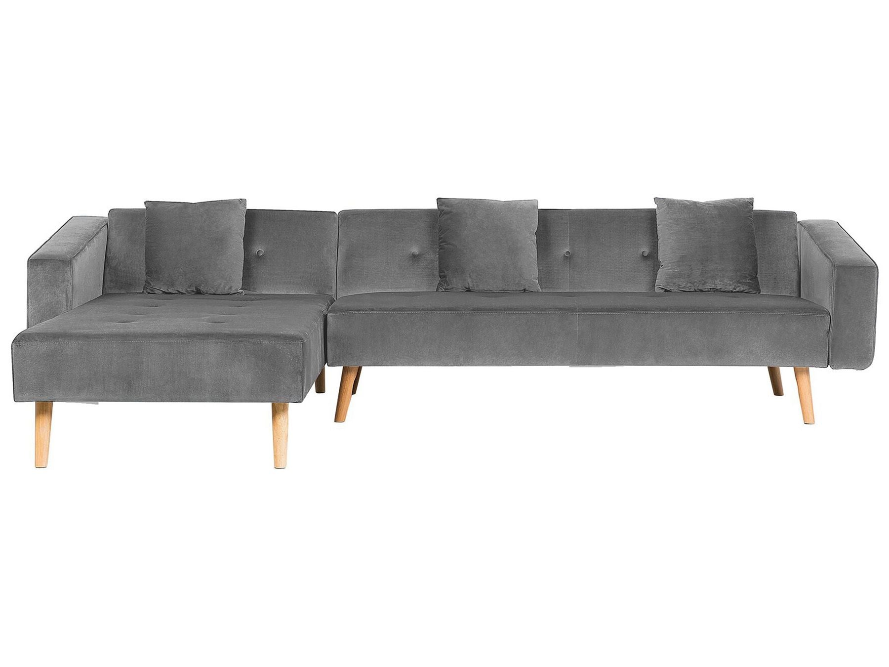 Corner Sofa Bed VADSO Velvet Grey 4 Seater Right Hand