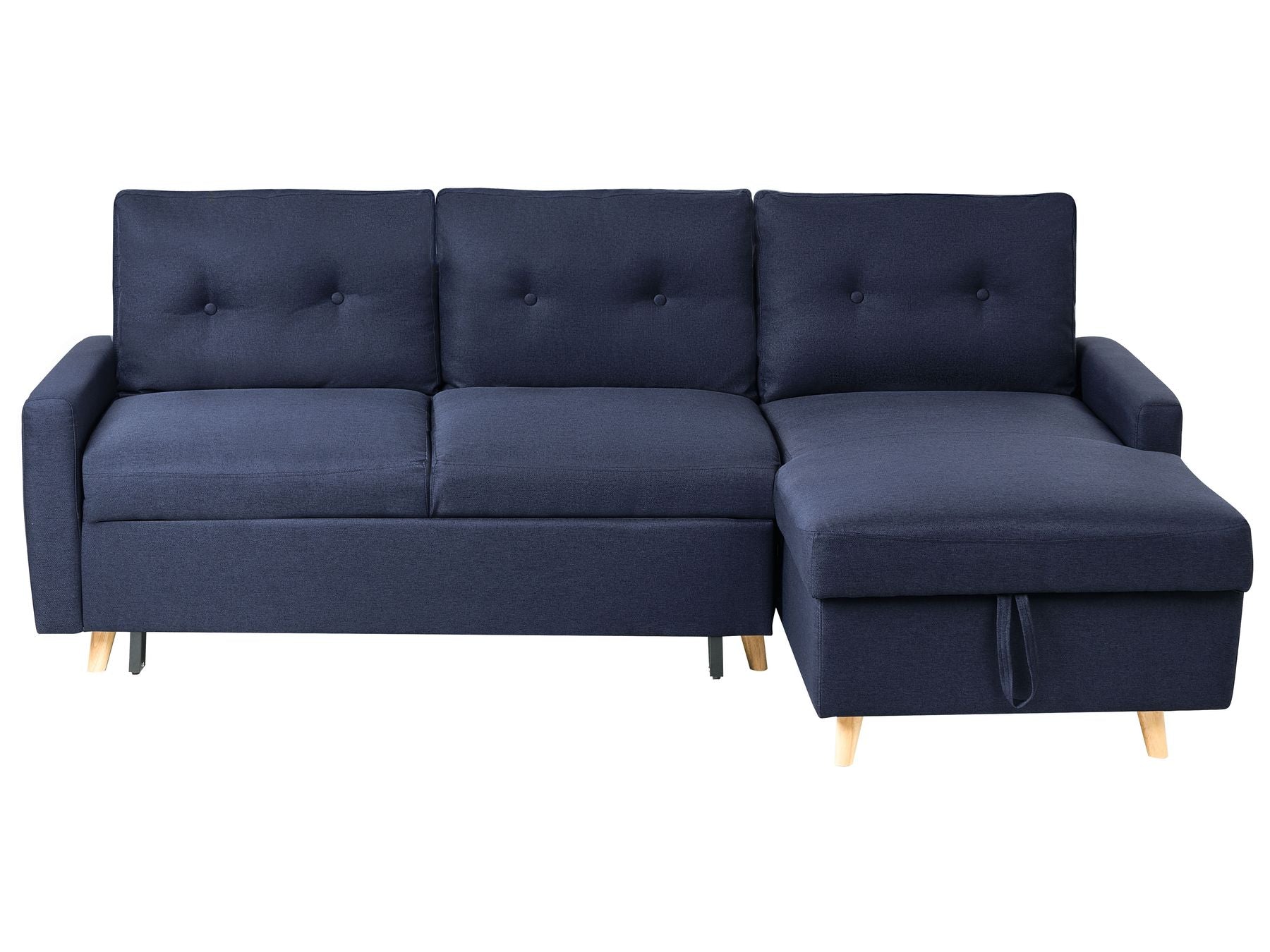 Corner Sofa Bed FLAKK Fabric Navy Blue with Storage 4 Seater Left Hand