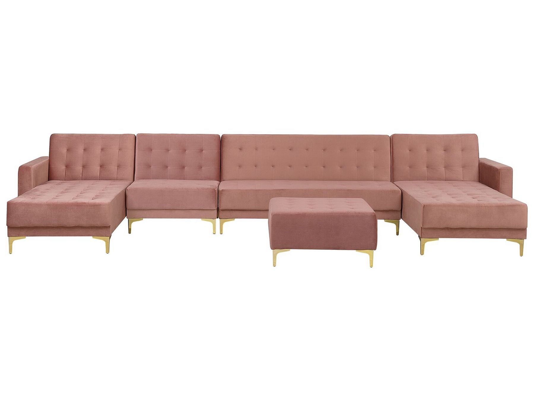 Modular U-Shape Sofa Bed ABERDEEN Velvet Pink with Ottoman 6 Seater