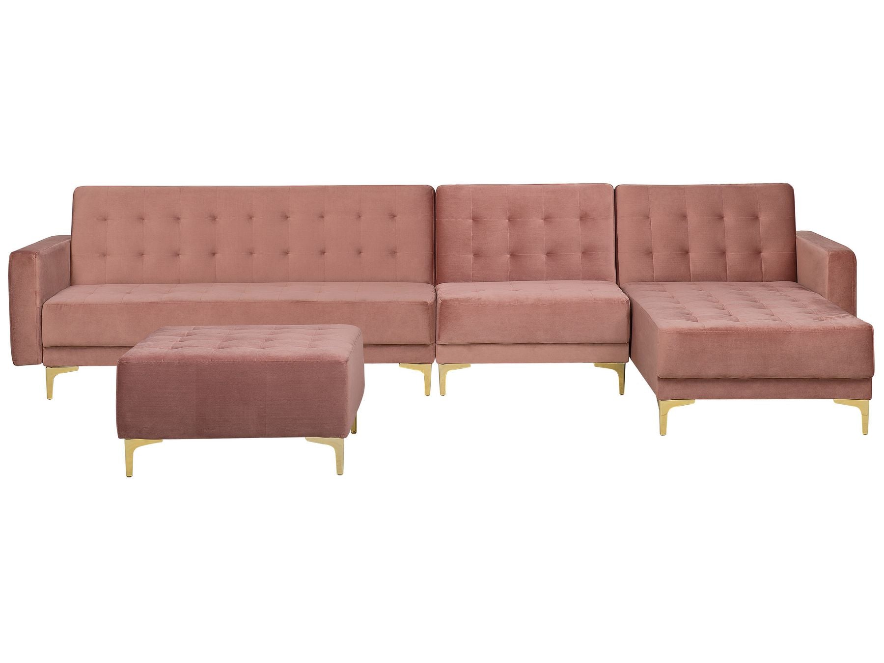 Modular Corner Sofa Bed ABERDEEN Velvet Pink with Ottoman 5 Seater Left Hand
