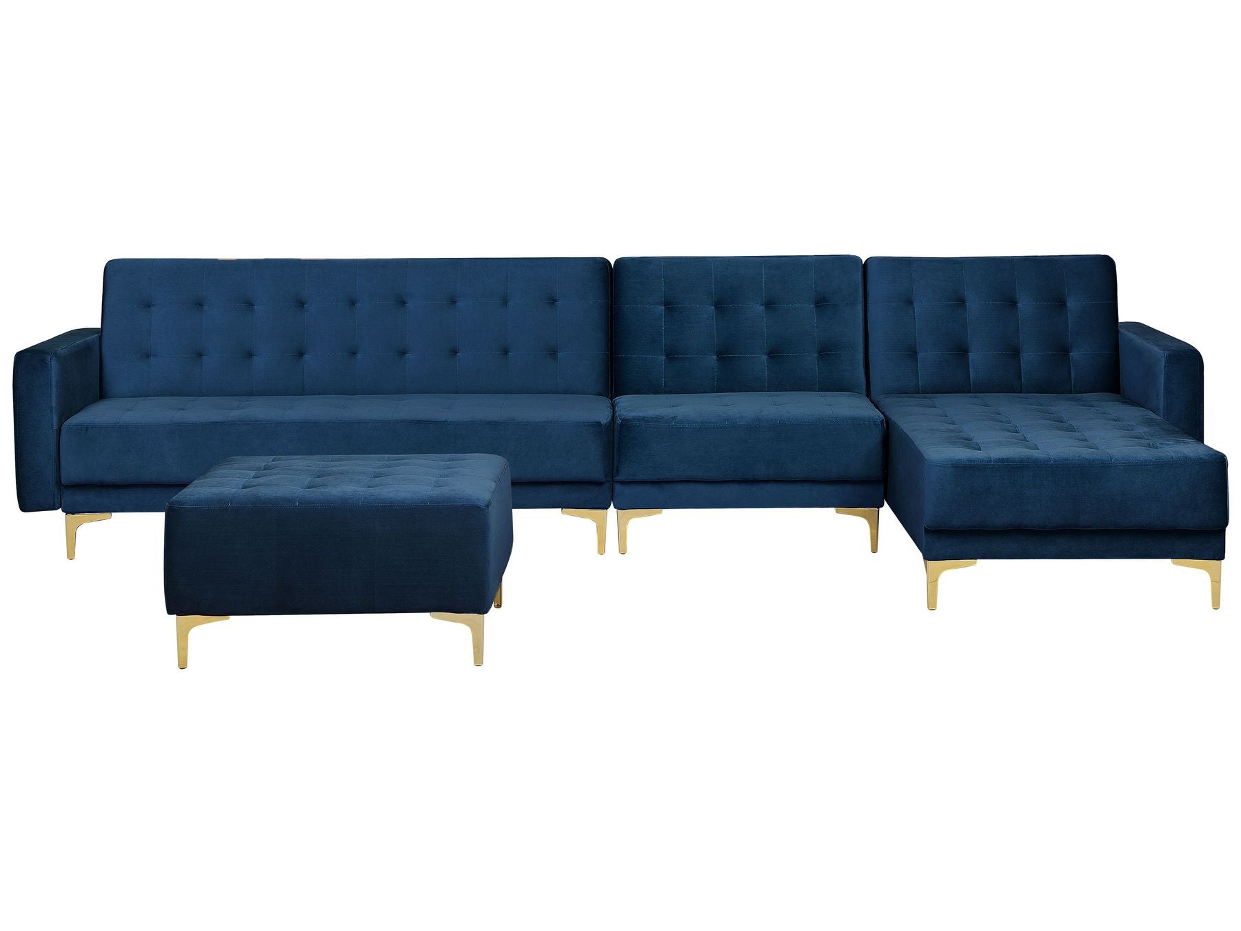 Modular Corner Sofa Bed ABERDEEN Velvet Navy Blue with Ottoman 5 Seater Left Hand