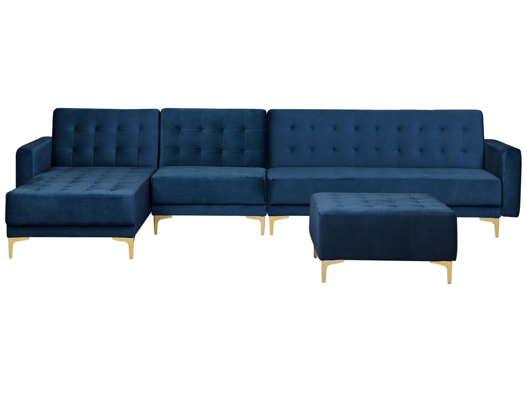 Modular Corner Sofa Bed ABERDEEN Velvet Navy Blue with Ottoman 5 Seater Right Hand