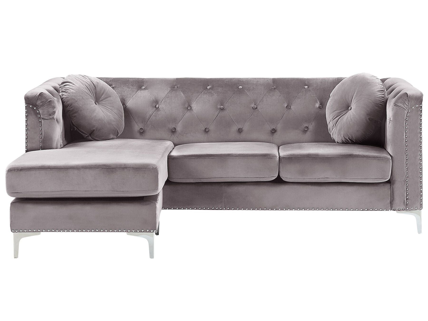 Corner Sofa FLEN Velvet Grey 3 Seater Right Hand
