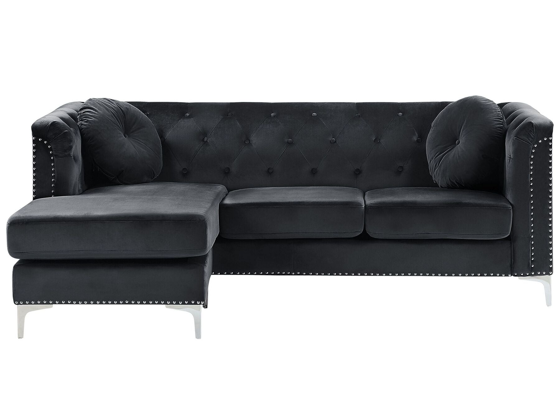 Corner Sofa FLEN Velvet Black 3 Seater Right Hand