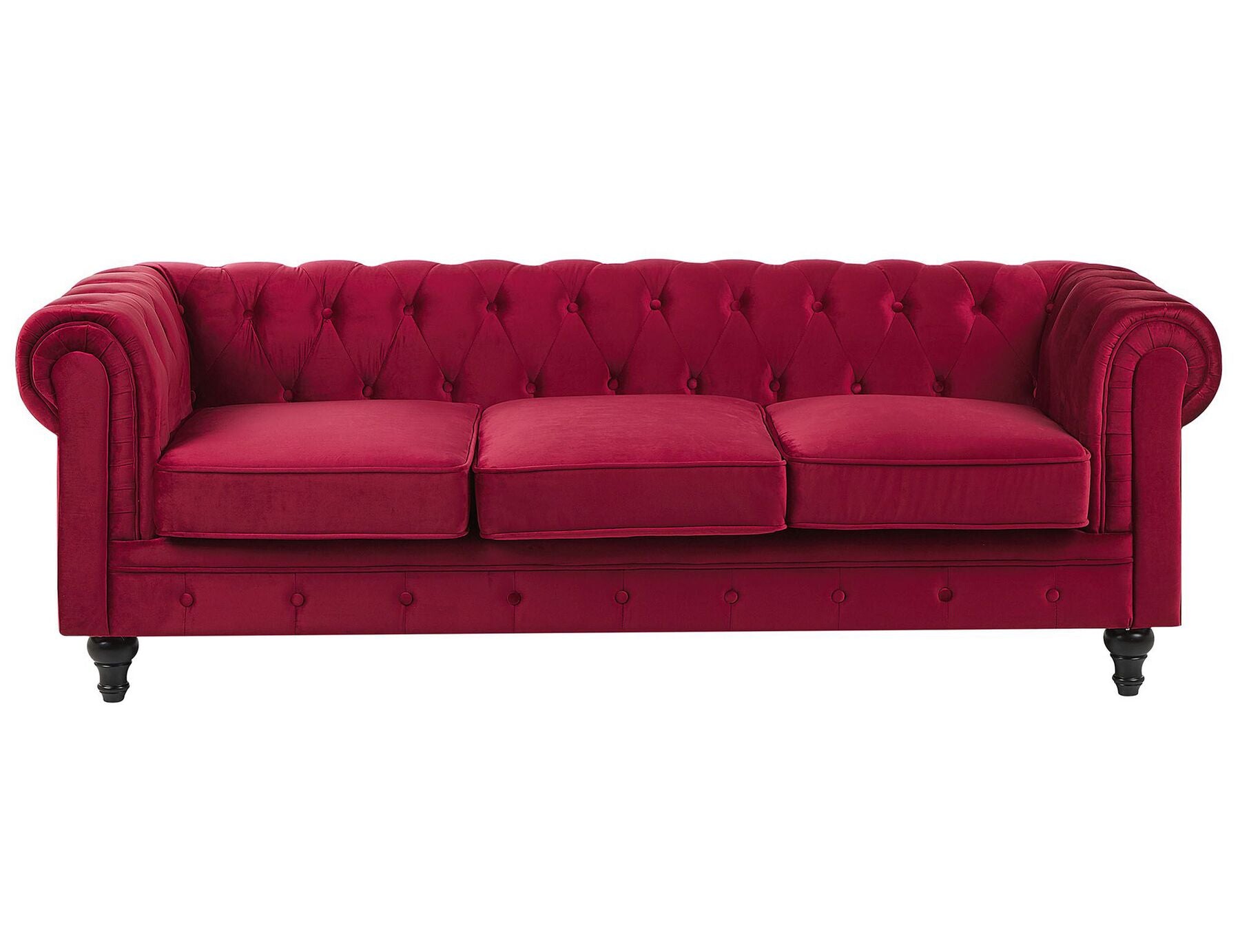 3 Seater Velvet Fabric Sofa Red CHESTERFIELD