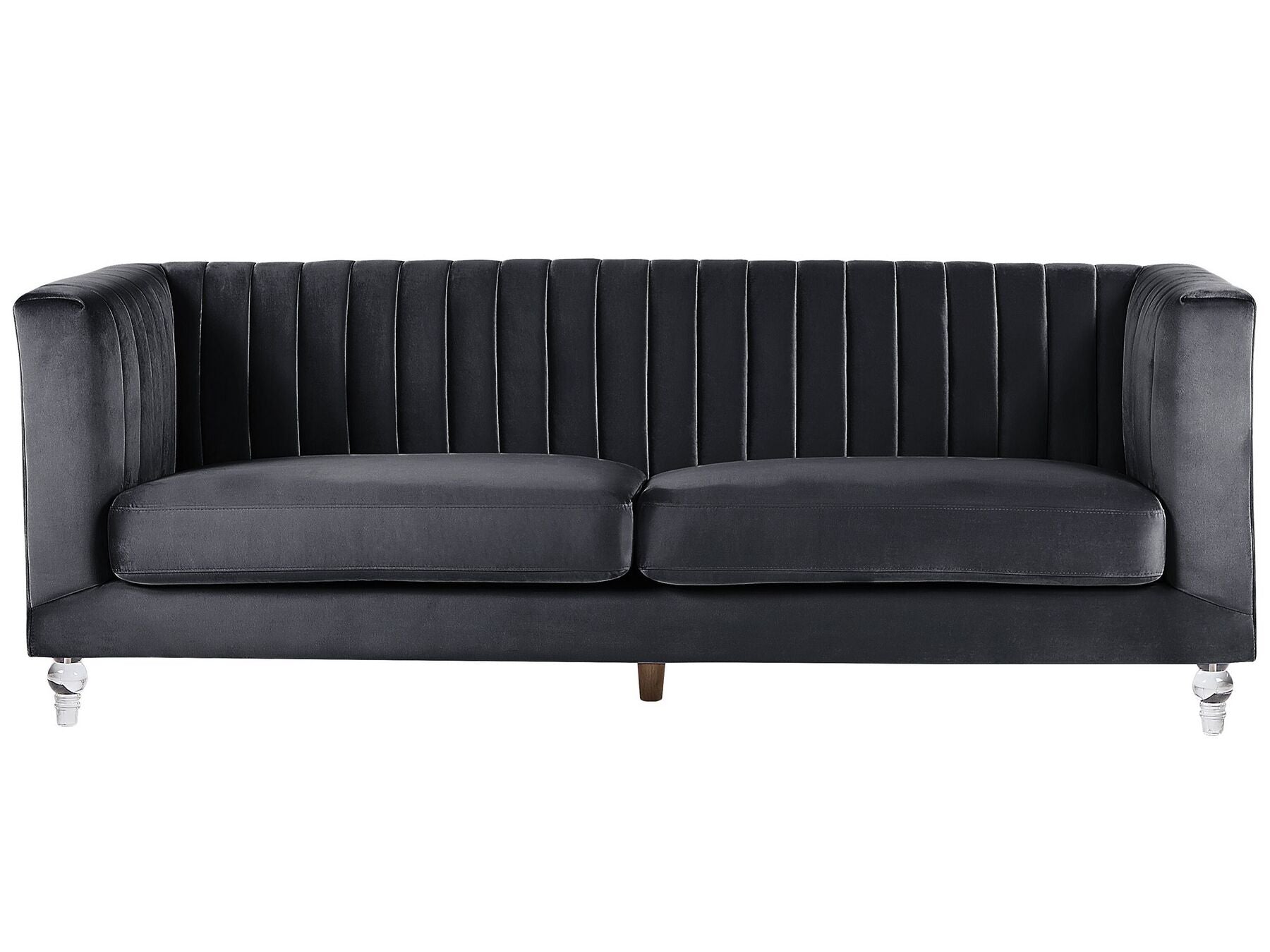 3 Seater Velvet Fabric Sofa Black ARVIKA