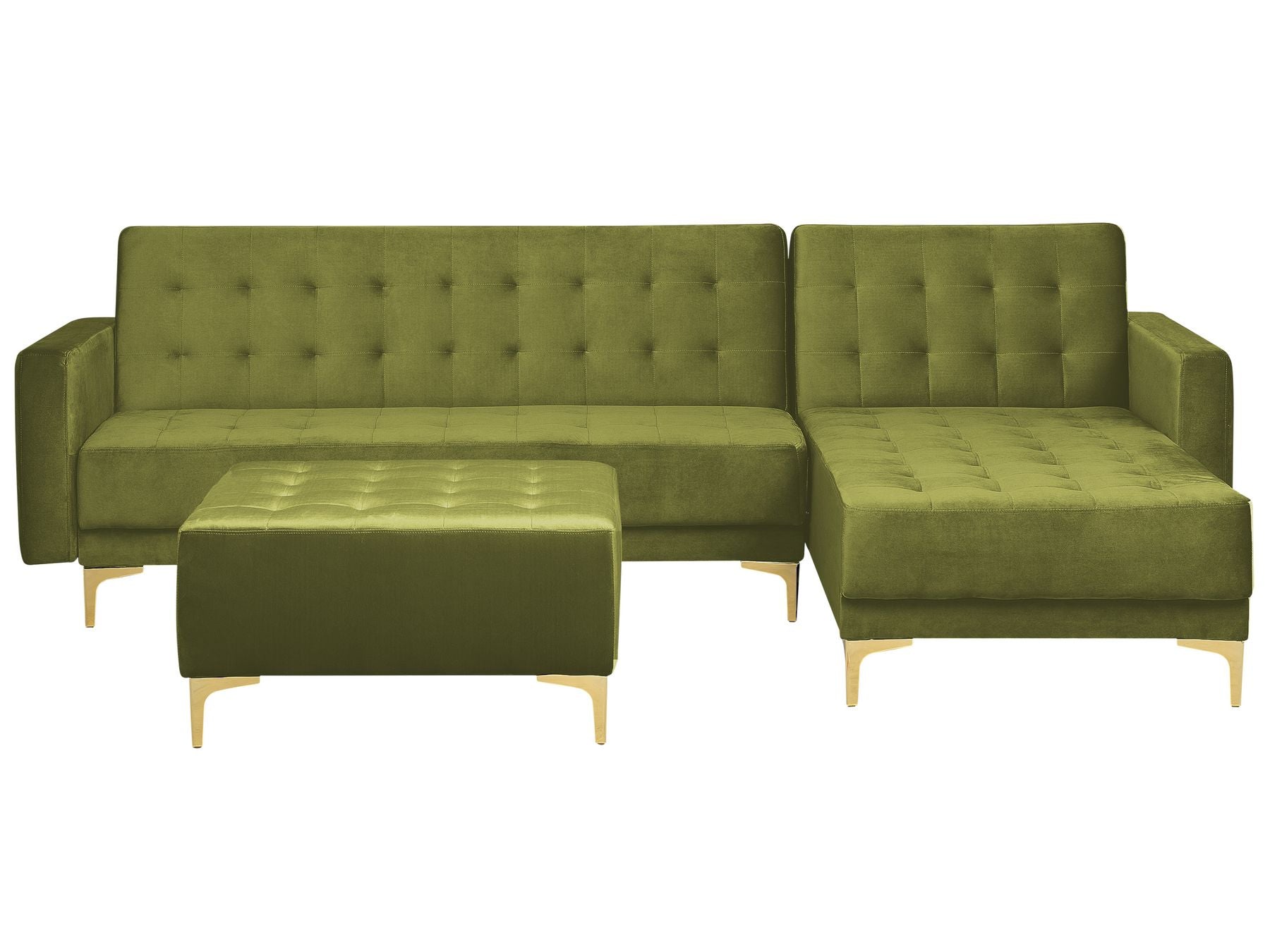 Modular Corner Sofa Bed ABERDEEN Velvet Green with Ottoman 4 Seater Left Hand