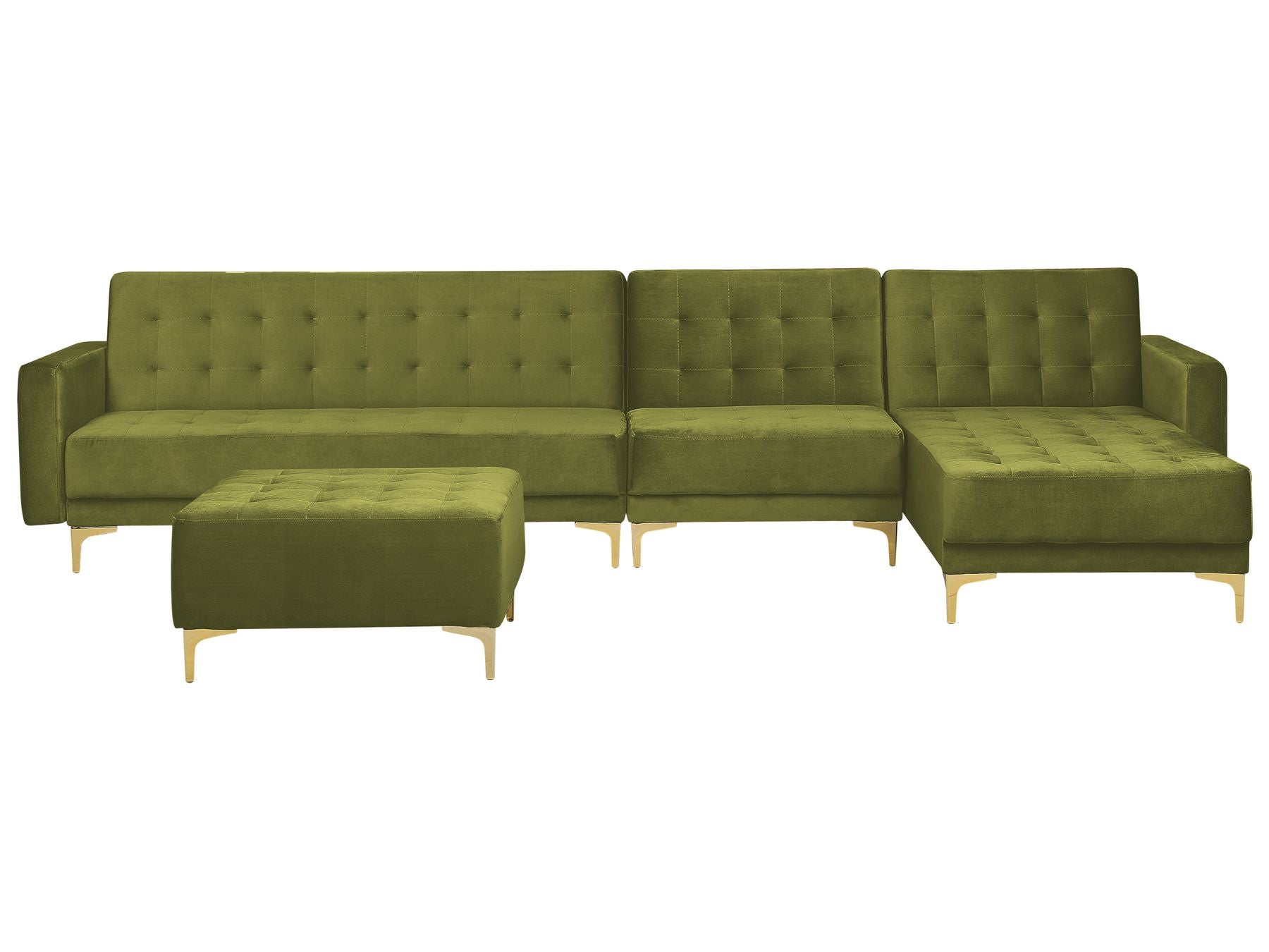 Modular Corner Sofa Bed ABERDEEN Velvet Green with Ottoman 5 Seater Left Hand