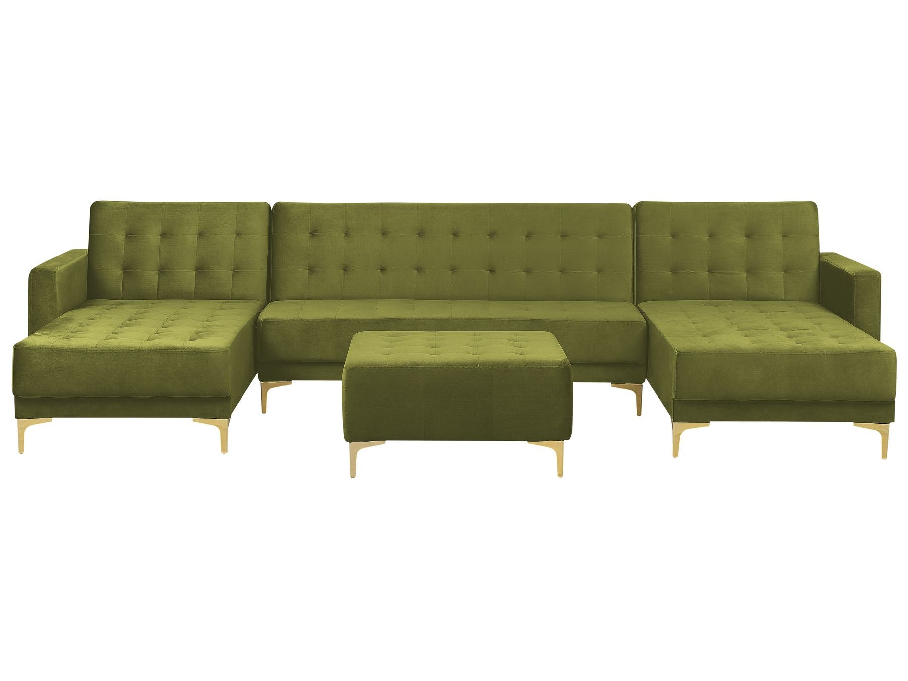 Modular U-Shape Sofa Bed ABERDEEN Velvet Green with Ottoman 5 Seater