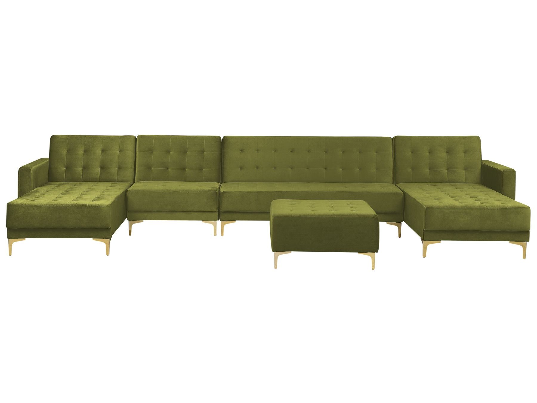 Modular U-Shape Sofa Bed ABERDEEN Velvet Green with Ottoman 6 Seater