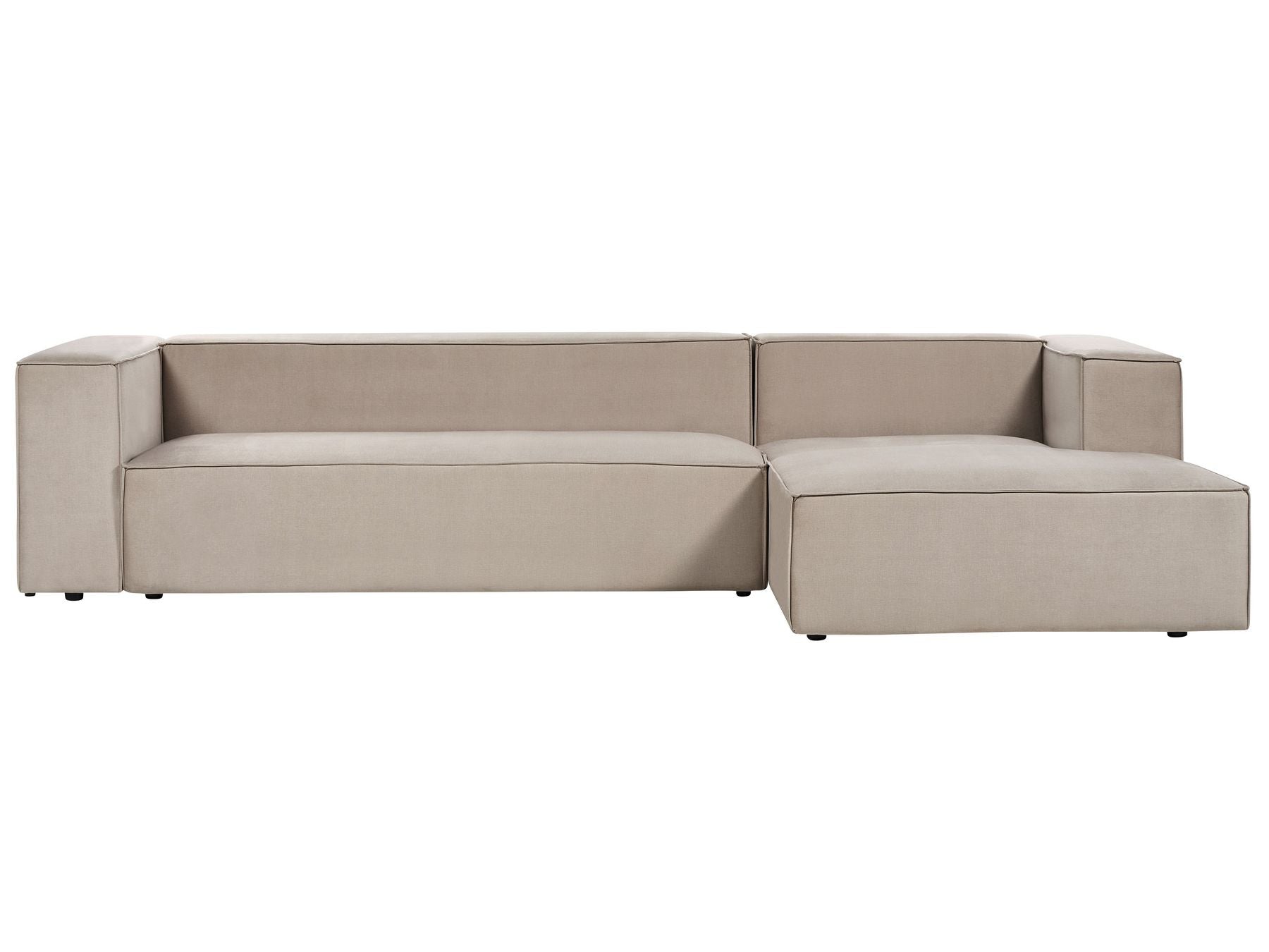 Left Hand Velvet 3 Seater Corner Sofa Taupe Beige VERNON