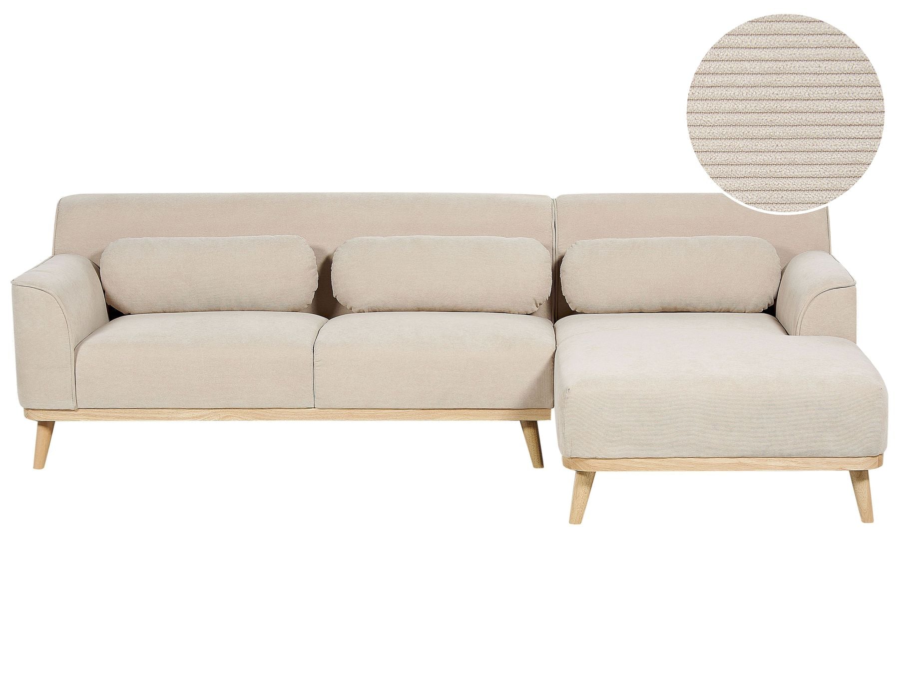 Corner Sofa SIMOS Corduroy Light Beige 3 Seater Left Hand