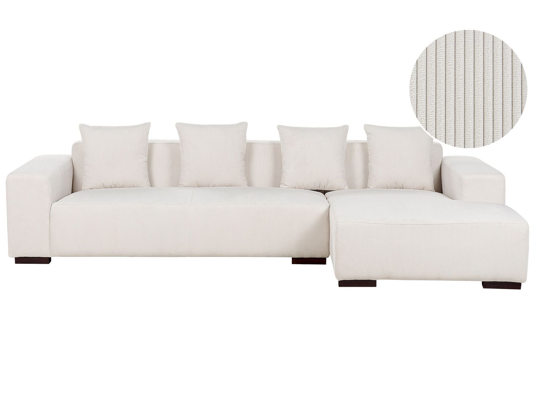 Corner Sofa LUNGO Corduroy Off-White 4 Seater Left Hand