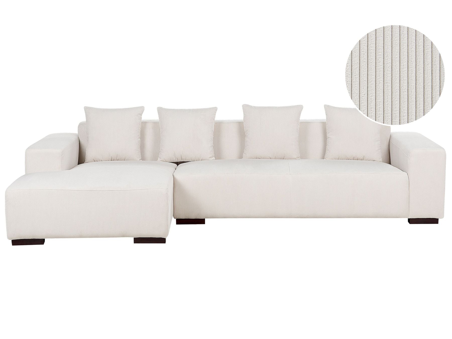 Corner Sofa LUNGO Corduroy Off-White 4 Seater Right Hand