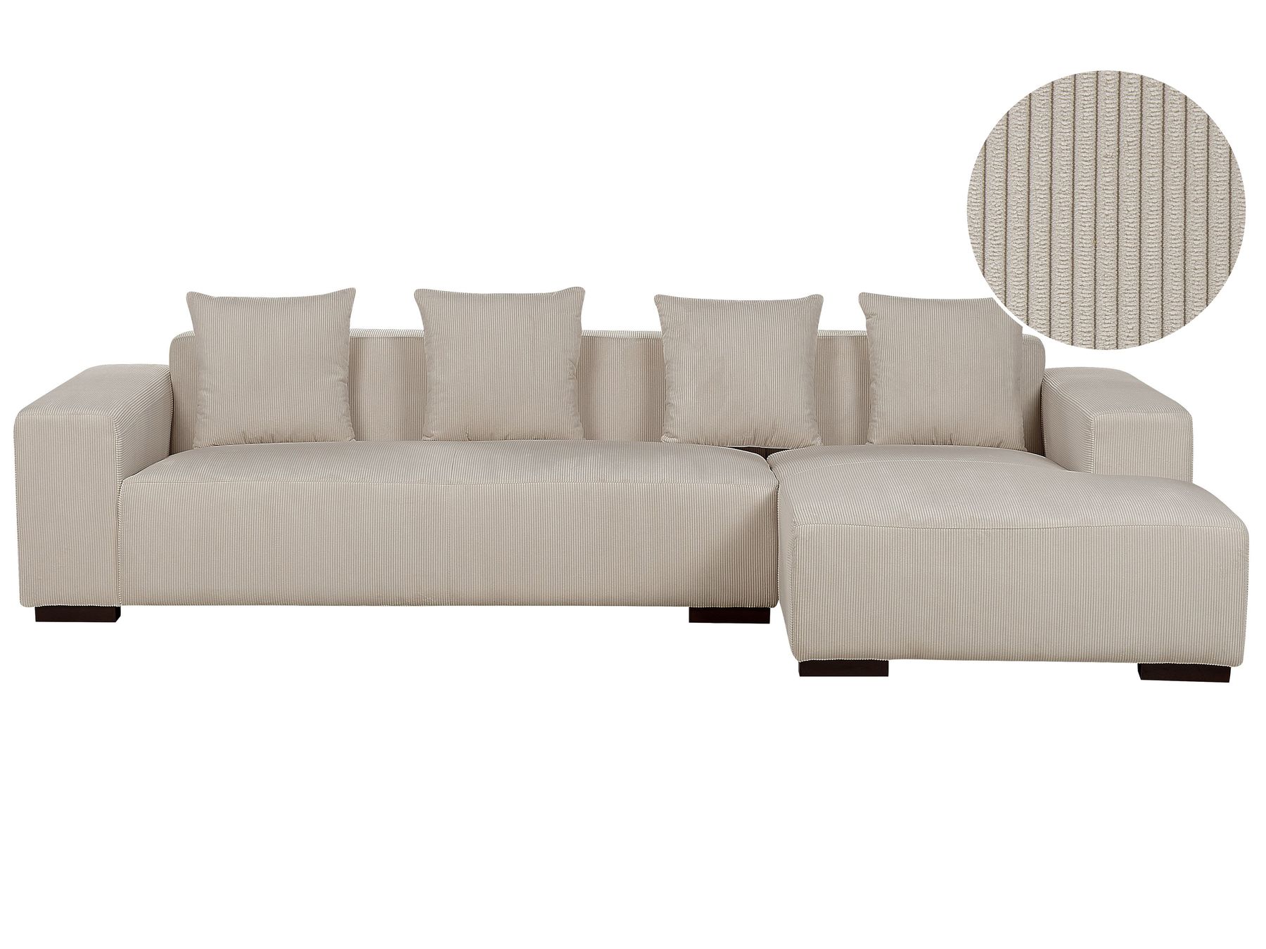 Corner Sofa LUNGO Corduroy Beige 4 Seater Left Hand