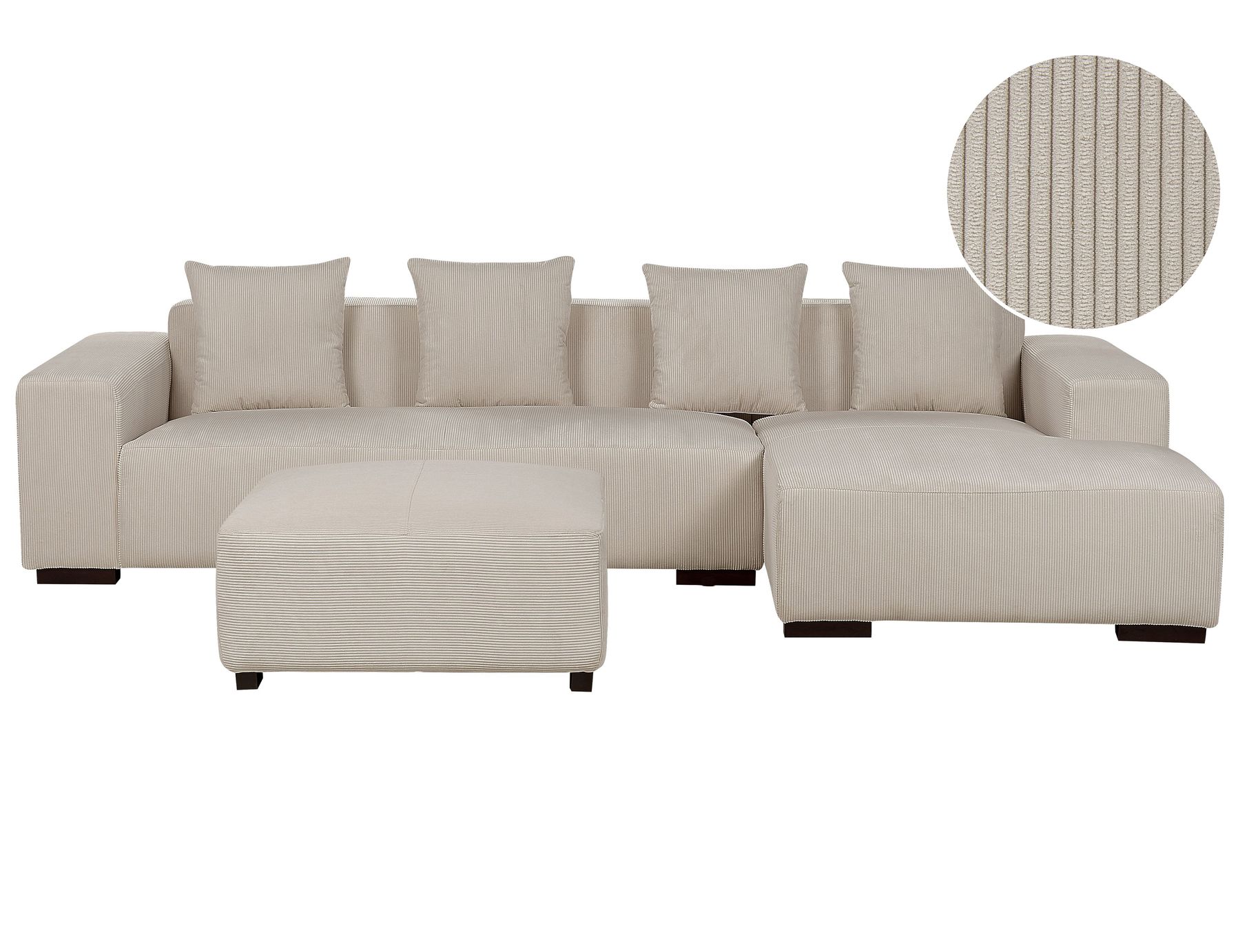 Corner Sofa LUNGO Corduroy Beige with Ottoman 4 Seater Left Hand