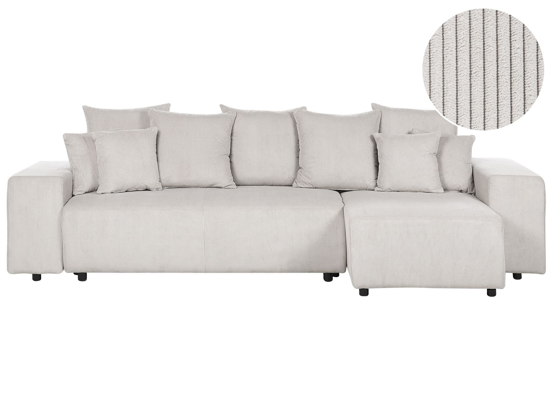 Corner Sofa Bed LUSPA Corduroy Light Beige with Storage 3 Seater Left Hand