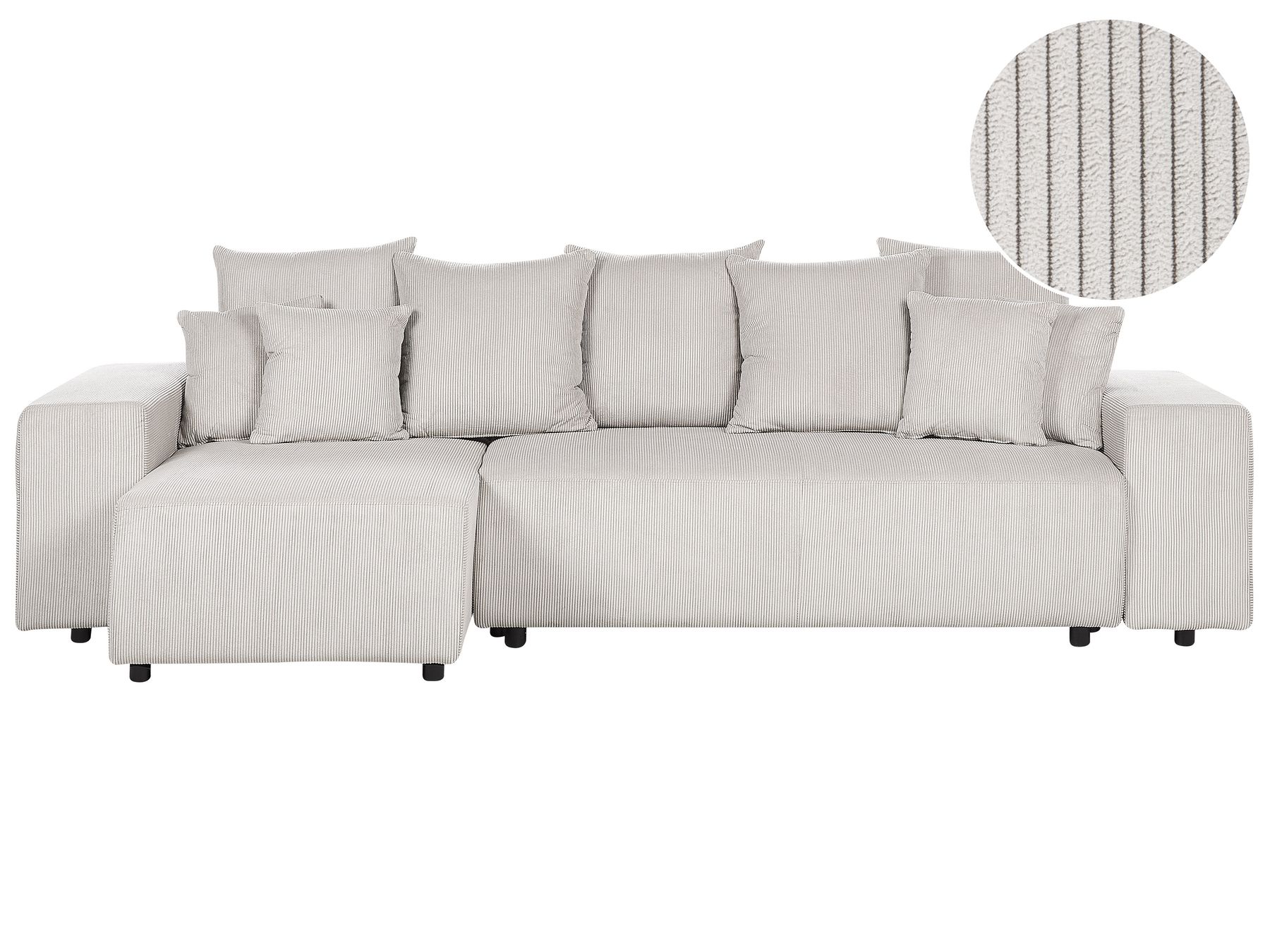 Corner Sofa Bed LUSPA Corduroy Light Beige with Storage 3 Seater Right Hand