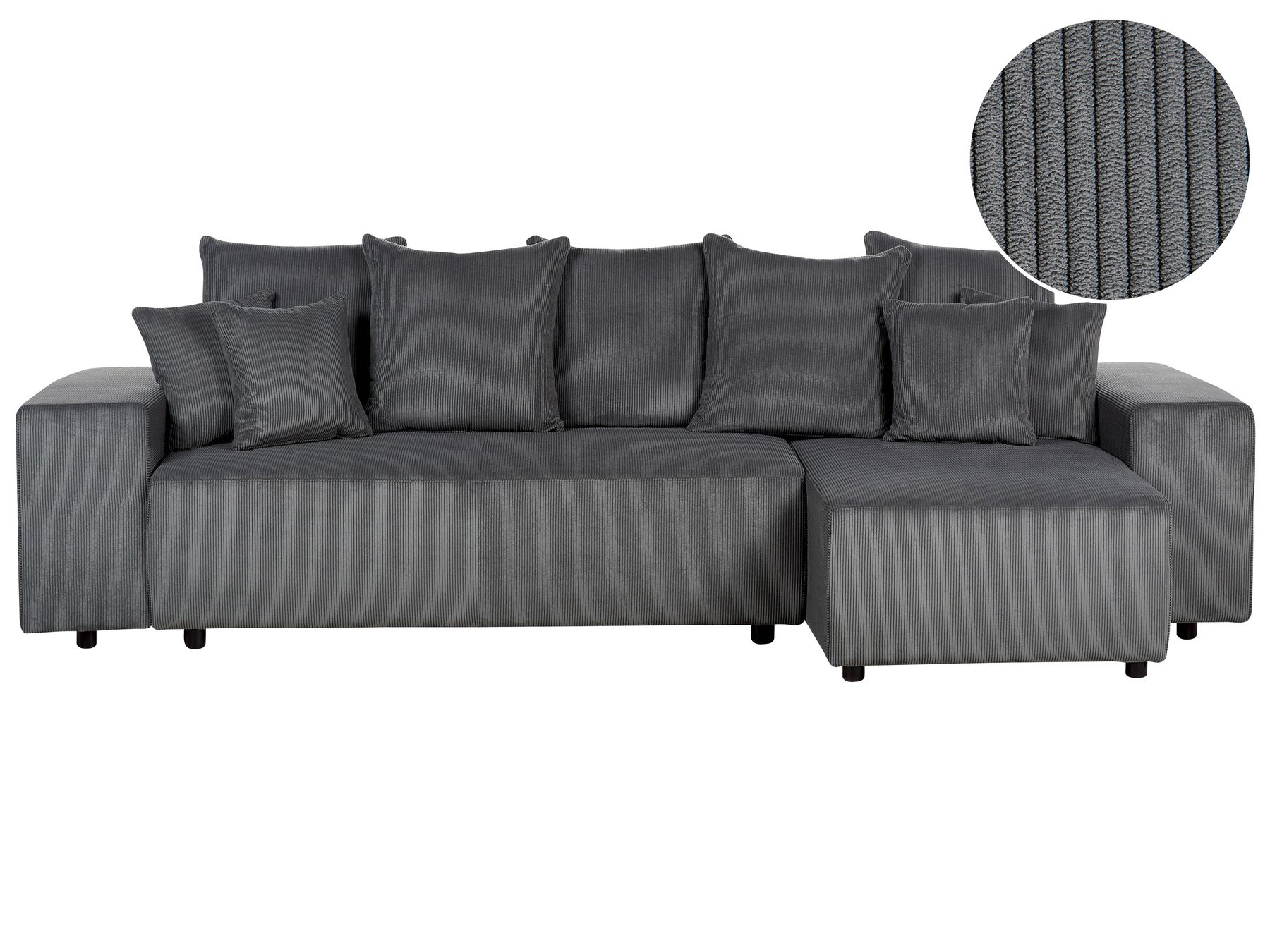 Corner Sofa Bed LUSPA Corduroy Dark Grey with Storage 3 Seater Left Hand