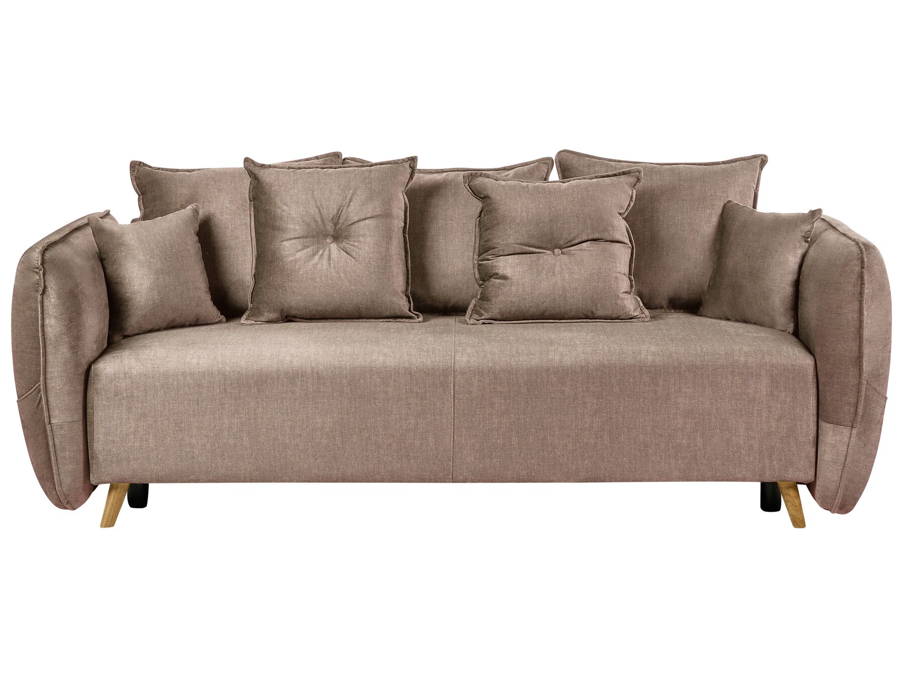 Sofa Bed VALLANES Velvet Light Brown with Storage 2 Seater