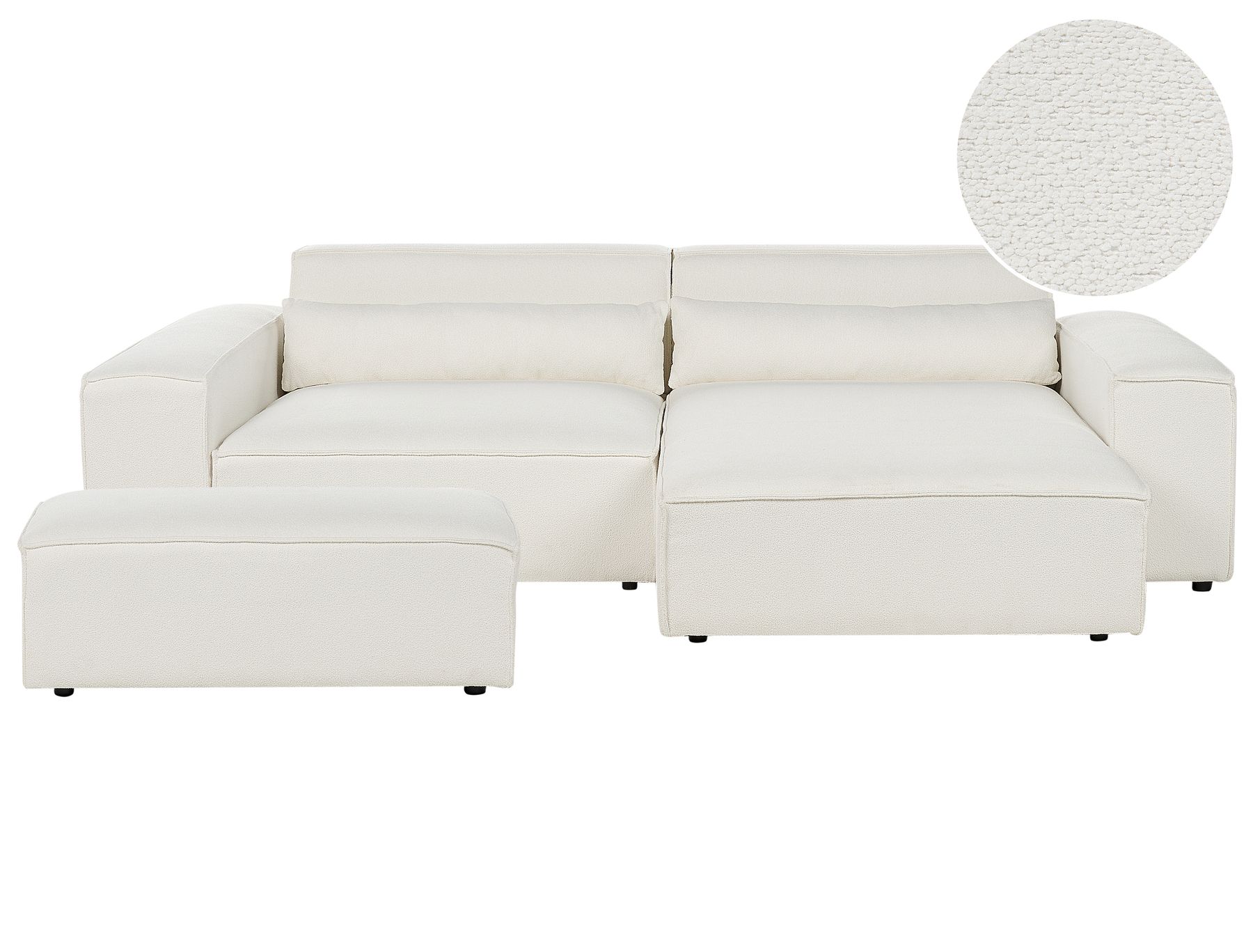 Modular Corner Sofa HELLNAR Boucle Off-White with Ottoman 2 Seater Left Hand