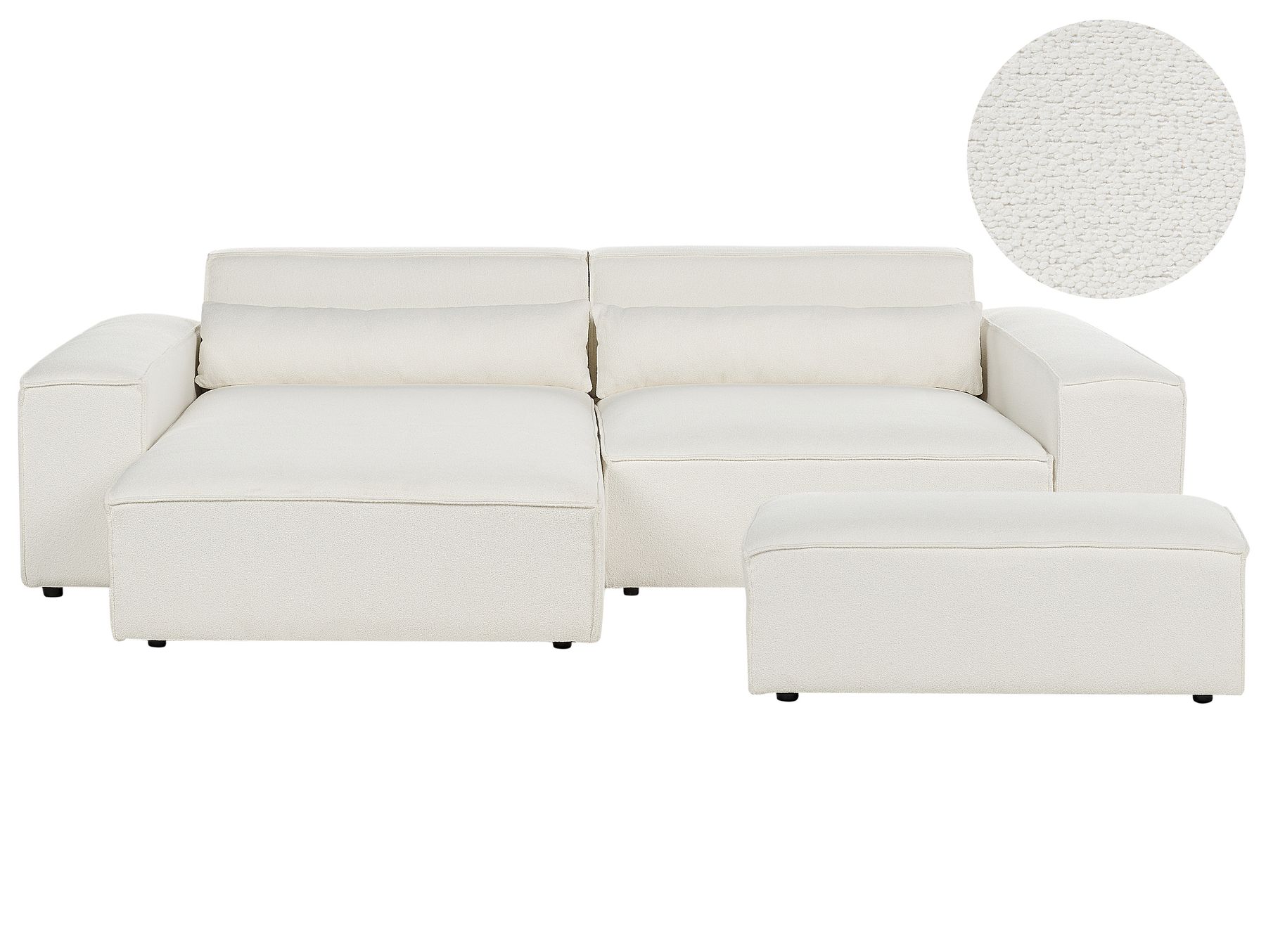 Modular Corner Sofa HELLNAR Boucle Off-White with Ottoman 2 Seater Right Hand