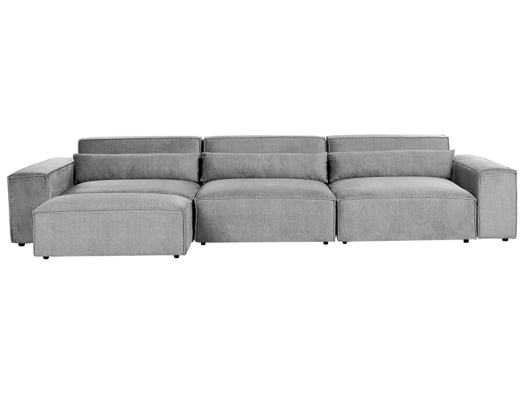 3 Seater Modular Fabric Sofa with Ottoman Grey HELLNAR