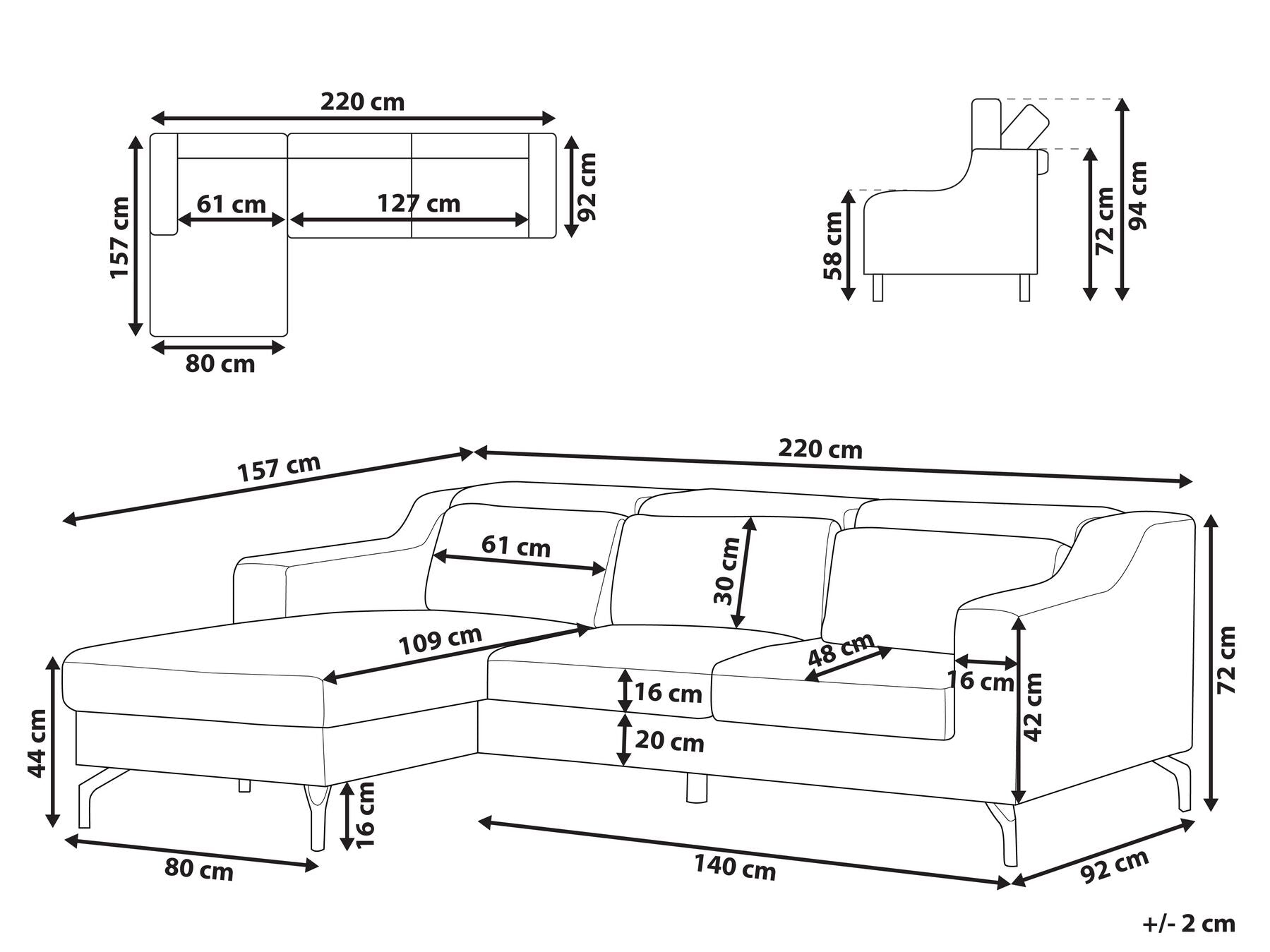 Right Hand Fabric Corner Sofa Blue GLOSLI