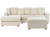 Right Hand Fabric Corner Sofa with Ottoman Light Beige