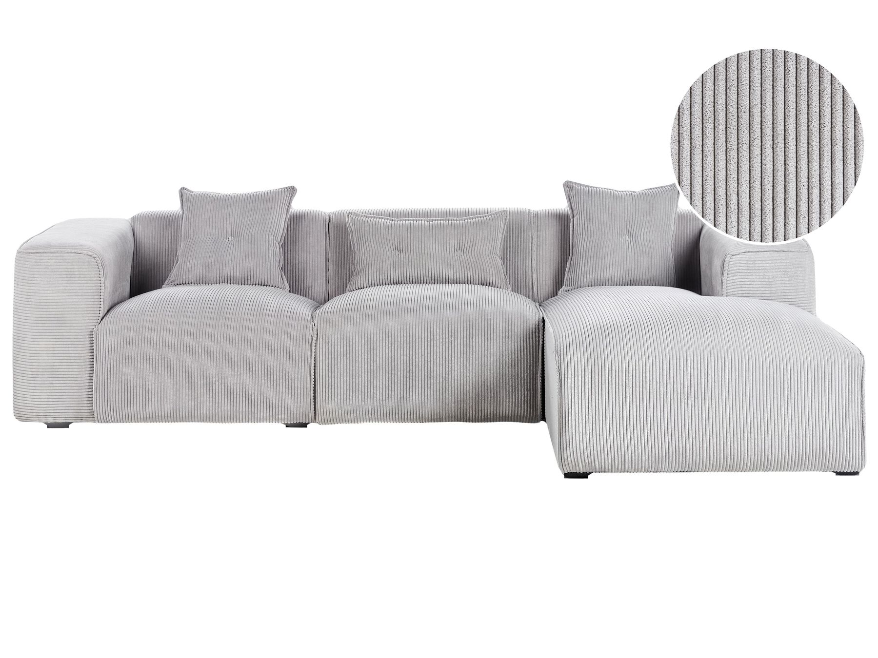 Left Hand Jumbo Cord Corner Sofa Light Grey DOLVA