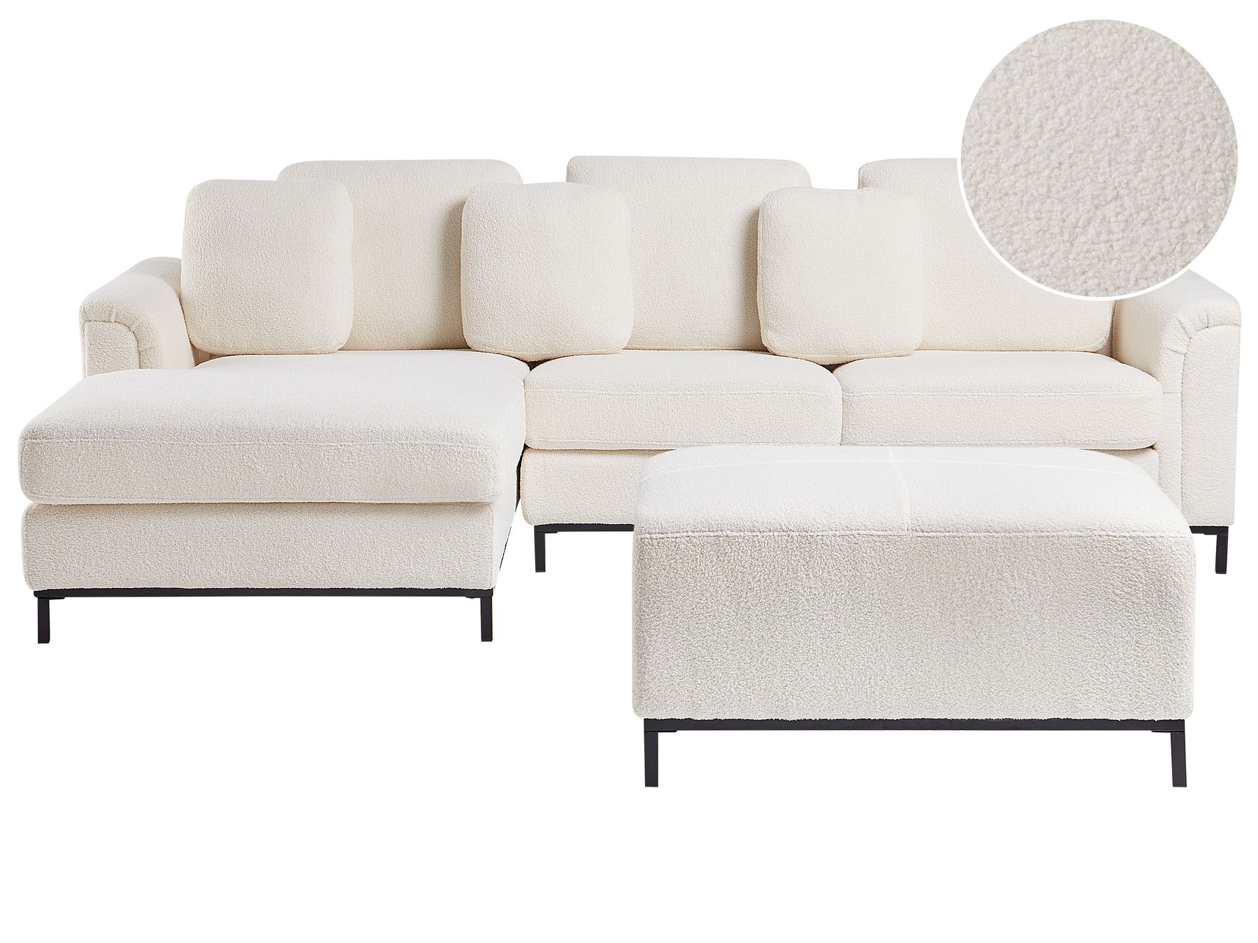 Corner Sofa OSLO Boucle White with Ottoman 5 Seater Right Hand